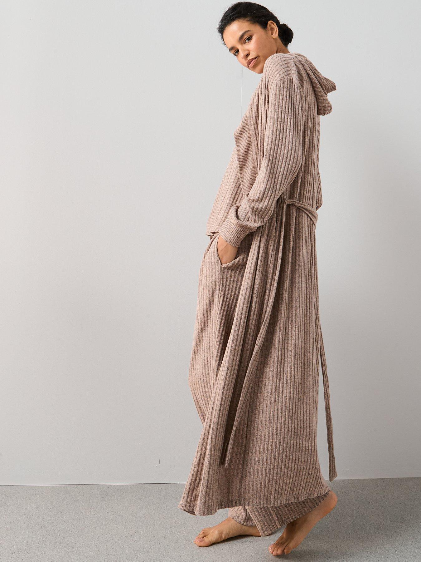 Image 5 of 6 of The Very Collection Soft Touch Rib Dressing Gown - Brown