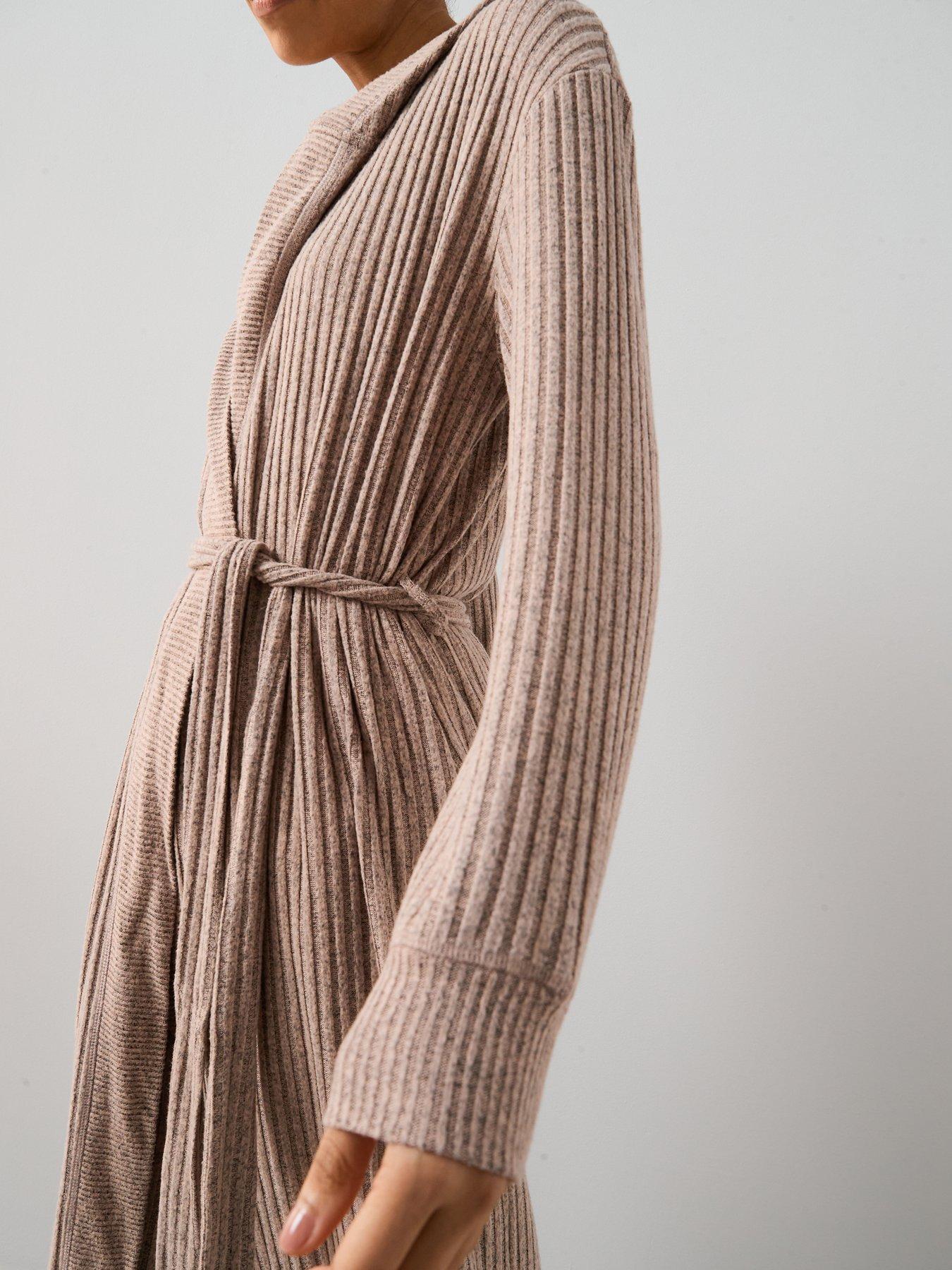 Image 6 of 6 of The Very Collection Soft Touch Rib Dressing Gown - Brown