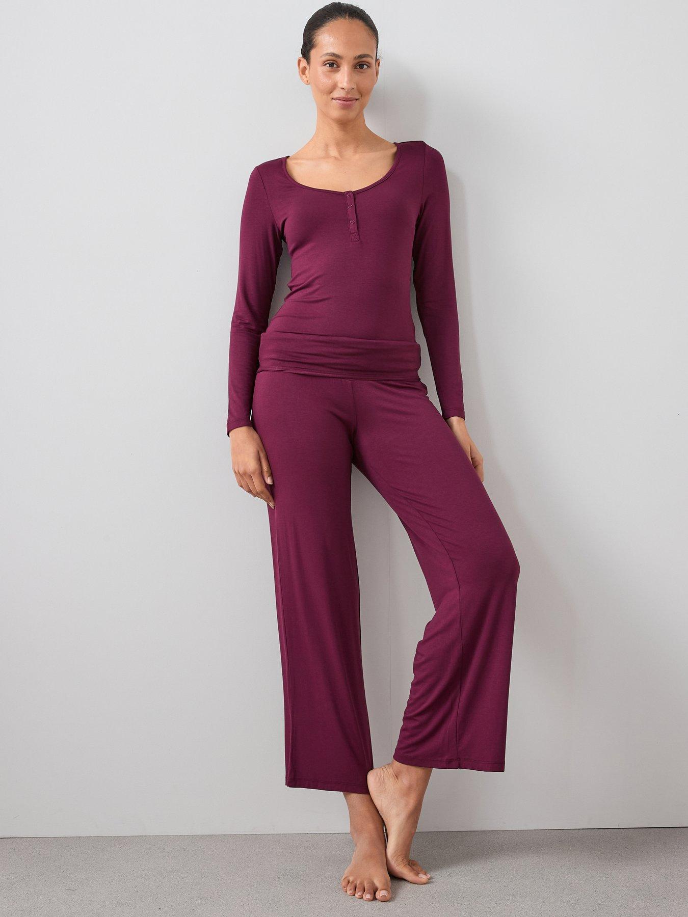 The Very Collection Ve Henley Top And Turn Up Waistband Wide Leg Pj Set