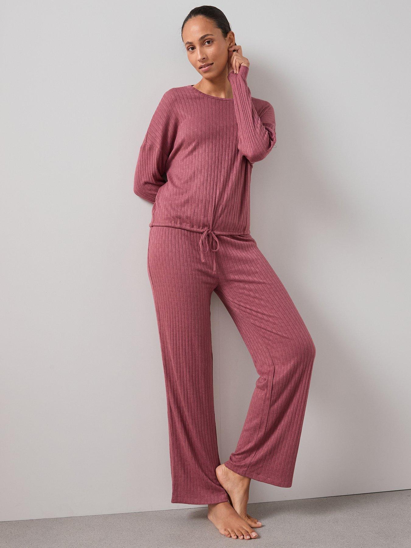 The Very Collection Pointelle Tie Front Ls Op And Wide Leg Bottom Pj Set
