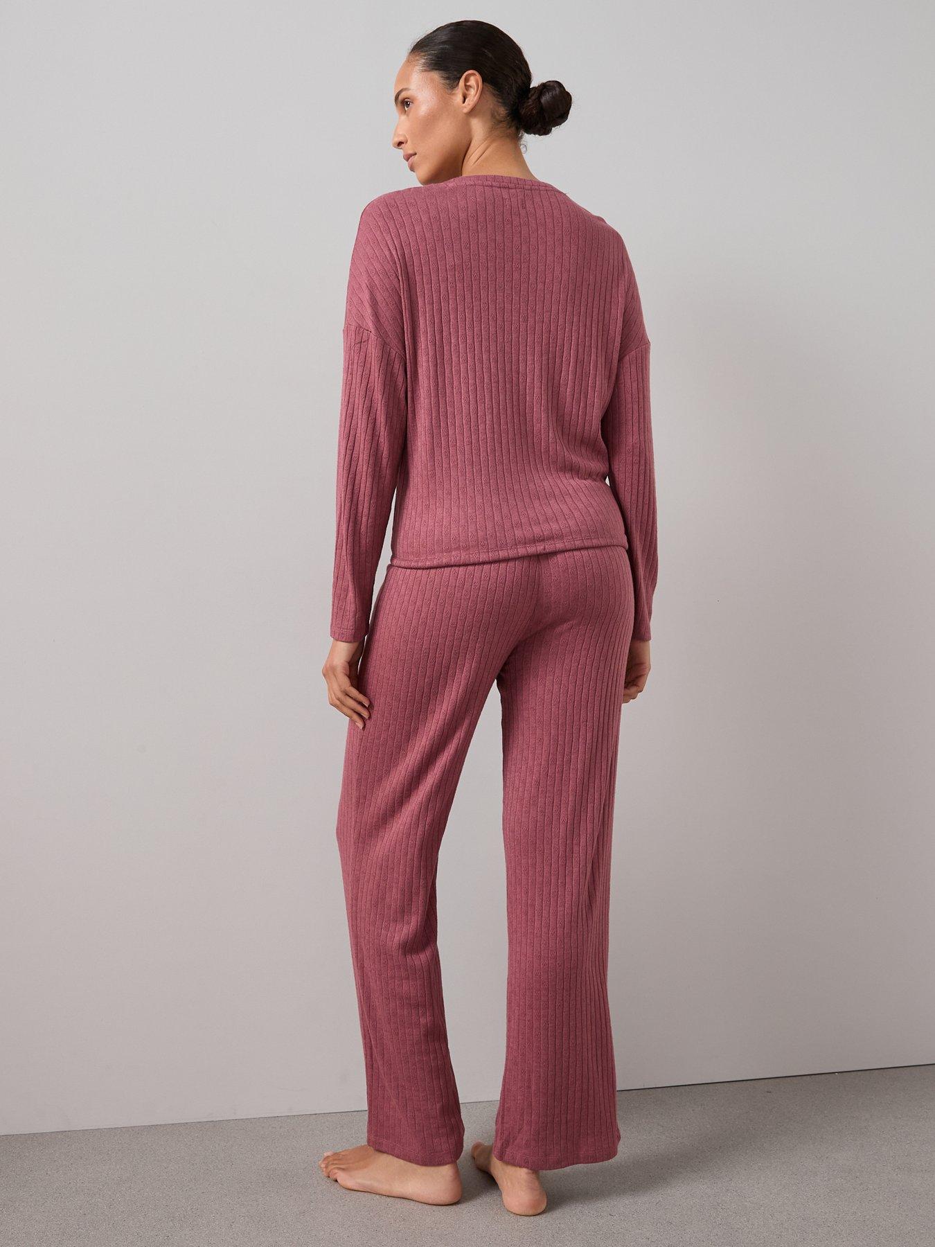 Image 2 of 6 of The Very Collection Pointelle Tie Front Ls Op And Wide Leg Bottom Pj Set - Red