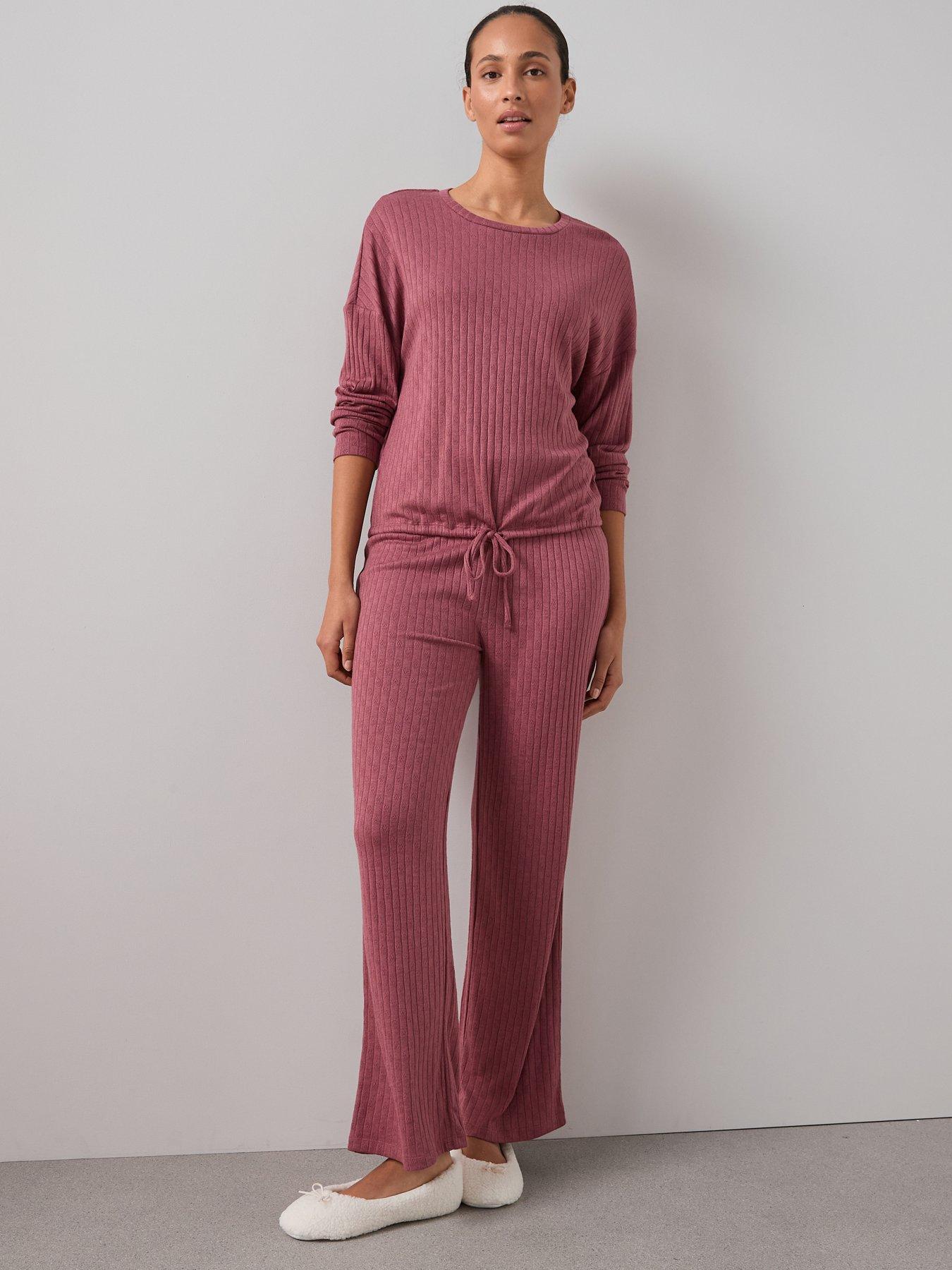 Image 5 of 6 of The Very Collection Pointelle Tie Front Ls Op And Wide Leg Bottom Pj Set - Red