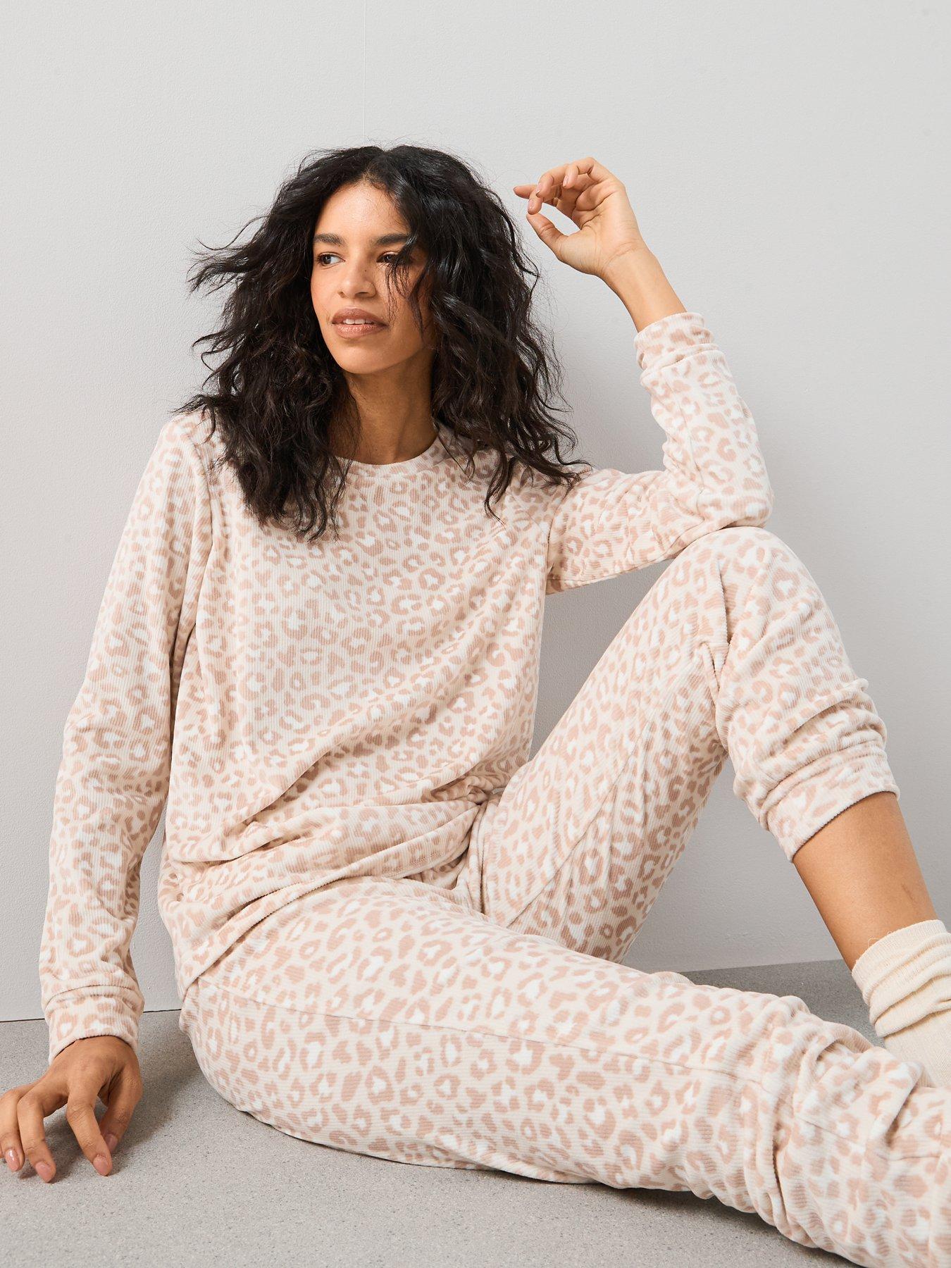 Image 6 of 6 of The Very Collection Leopard Print Ribbed Jogger Loungewear Set - Cream