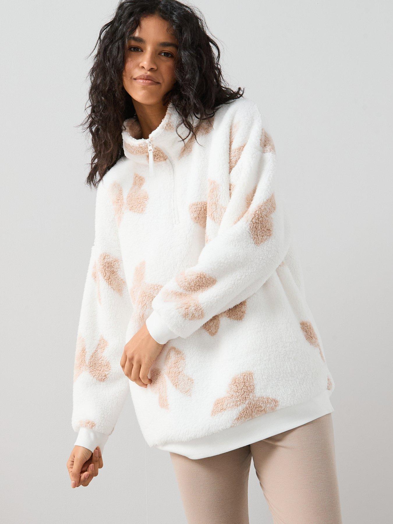 The Very Collection Carved Bow Print Half Zip And Legging Loungewear Set - Cream