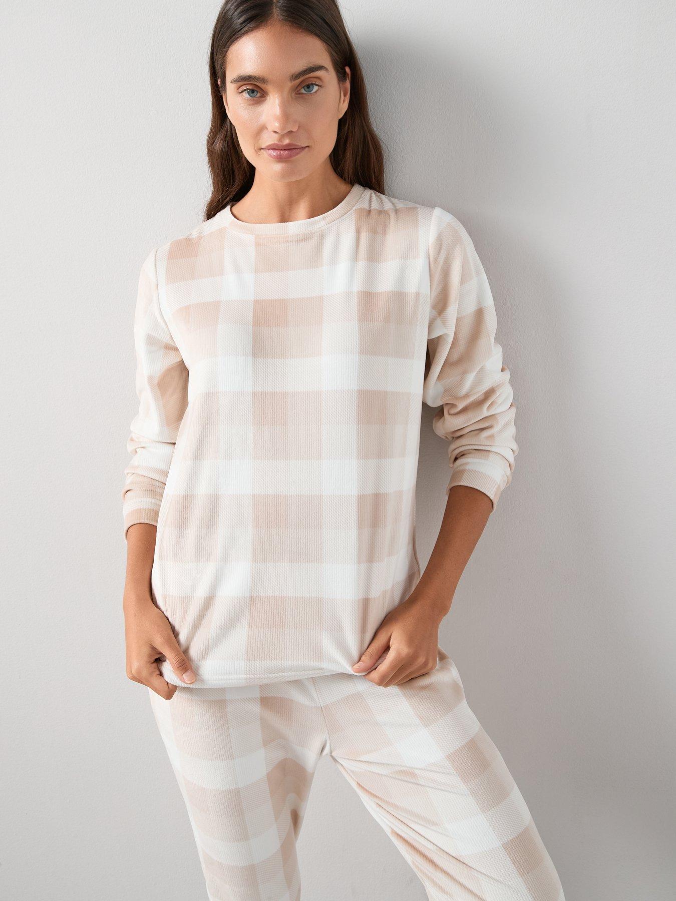 Image 4 of 6 of The Very Collection Check Baby Fleece Long Sleeve Top And Jogger Loungewear Set - Beige