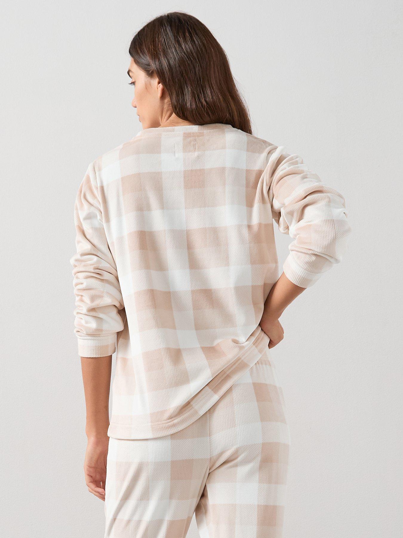 Image 5 of 6 of The Very Collection Check Baby Fleece Long Sleeve Top And Jogger Loungewear Set - Beige