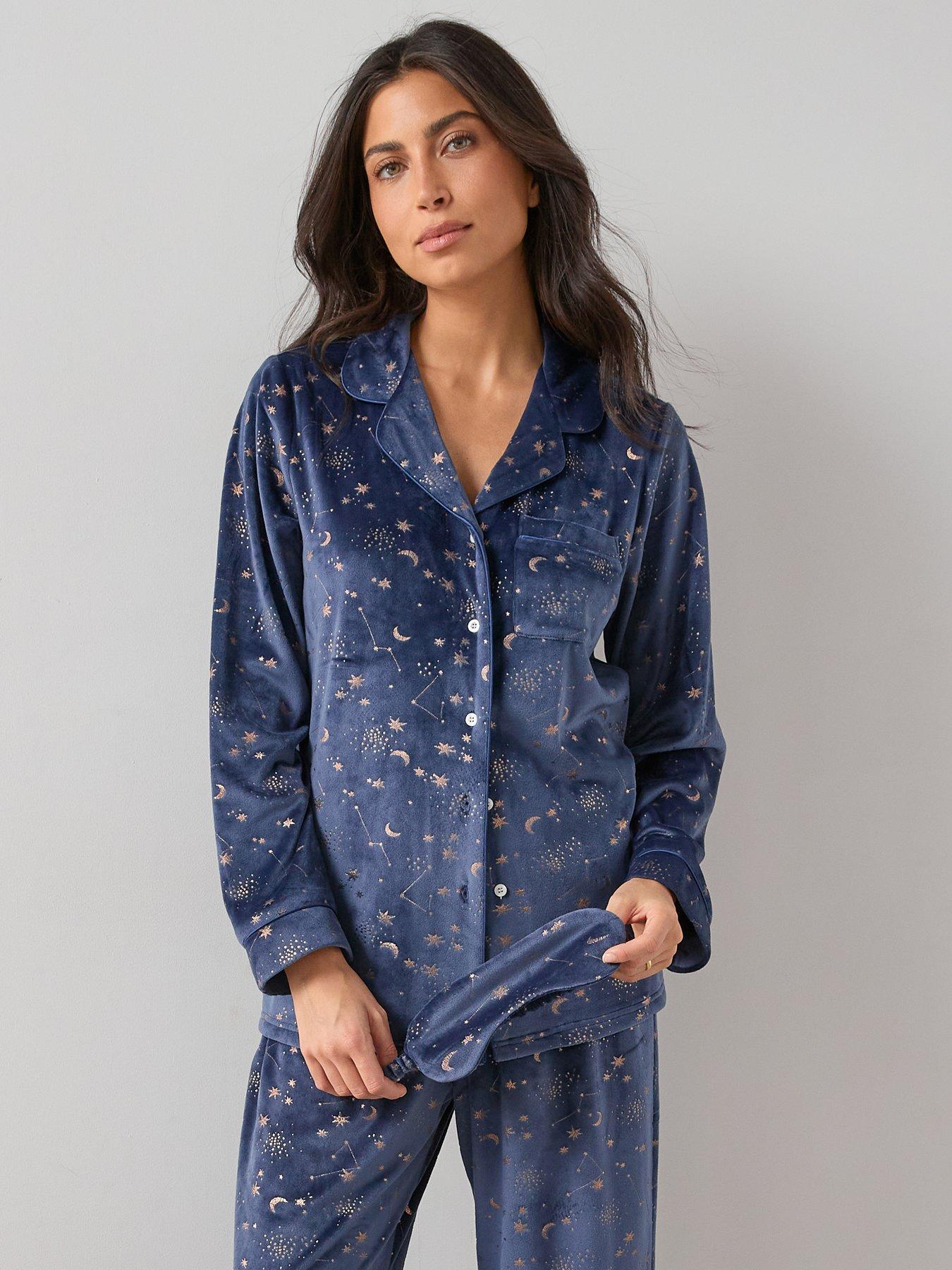 The Very Collection Crystal Print Fleece Revere Pj Set - Navy
