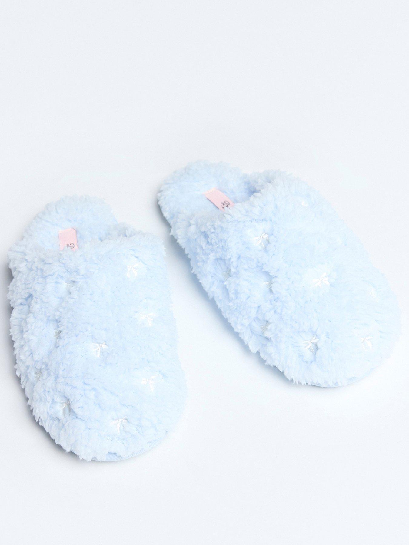  image of boux-avenue-bow-embroidered-slipper-mule-powder-blue