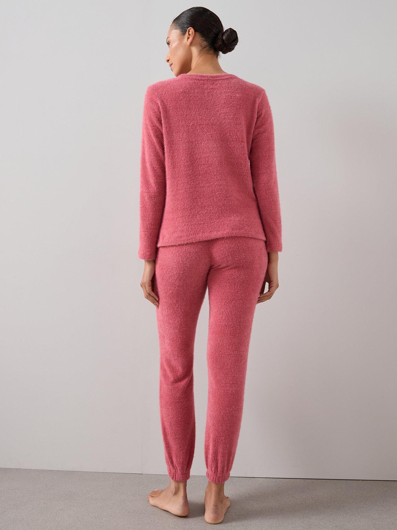  image of the-very-collection-feather-knit-long-sleeve-top-and-jogger-pj-set-pink
