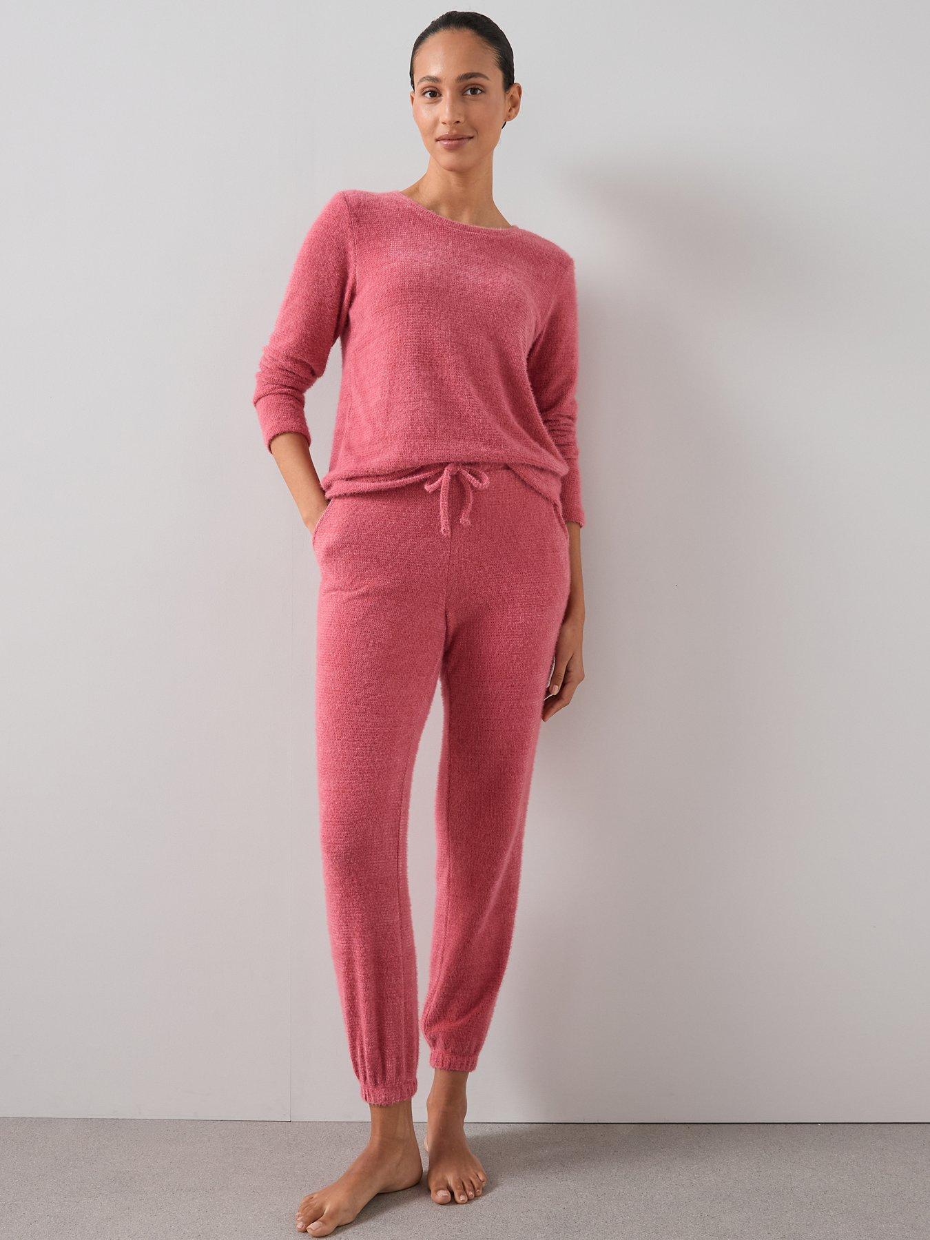  image of the-very-collection-feather-knit-long-sleeve-top-and-jogger-pj-set-pink