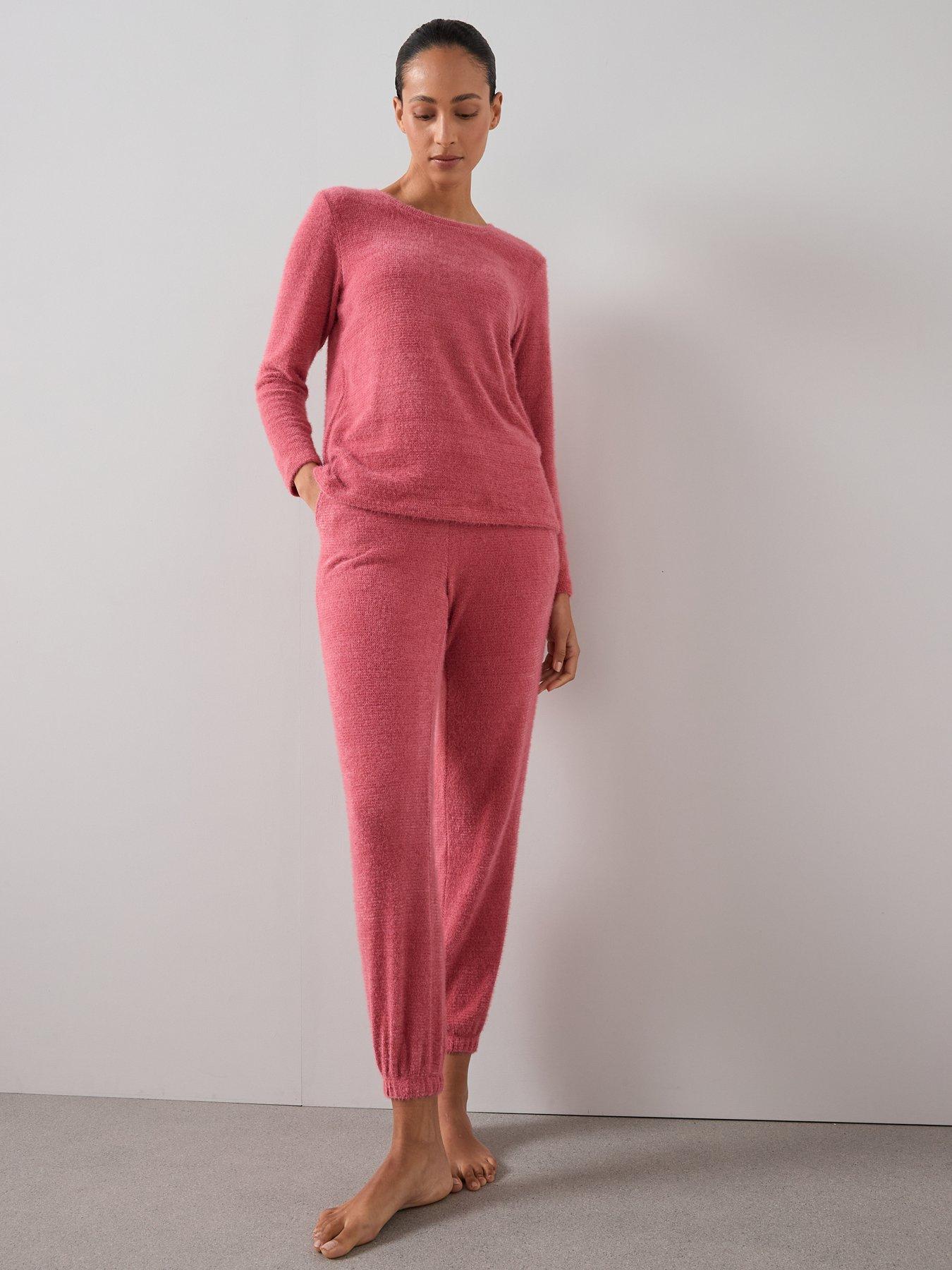  image of the-very-collection-feather-knit-long-sleeve-top-and-jogger-pj-set-pink