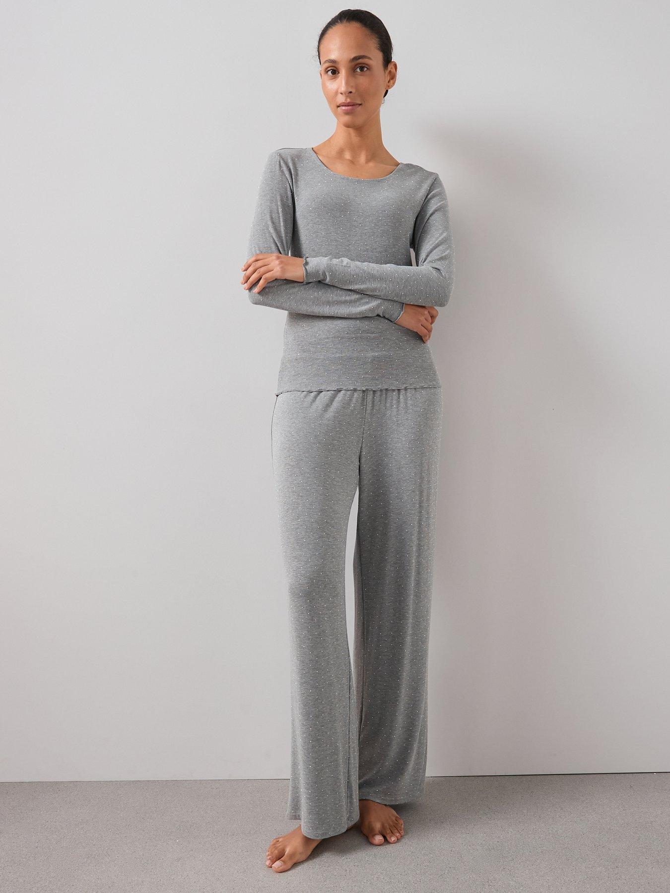 The Very Collection Glitter Slouch Ls Top And Wide Leg Pj Set - Grey