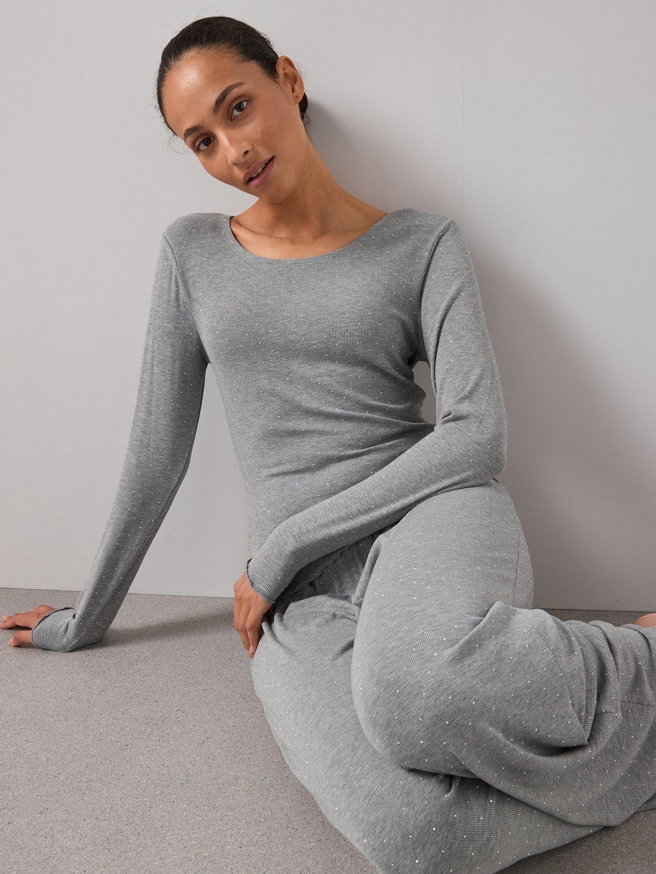 The Very Collection Glitter Slouch Ls Top And Wide Leg Pj Set - Grey
