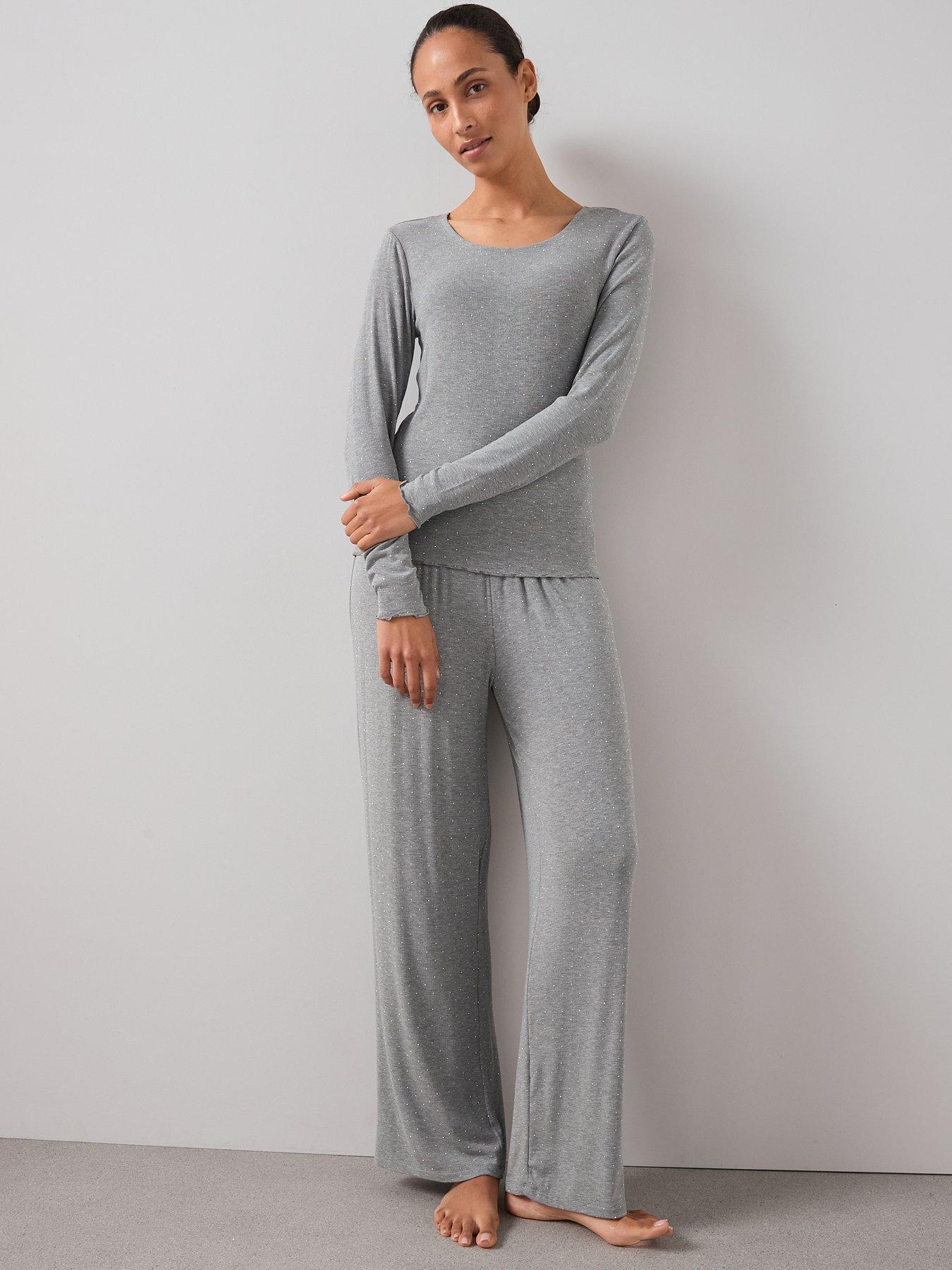 Image 3 of 6 of The Very Collection Glitter Slouch Ls Top And Wide Leg Pj Set - Grey