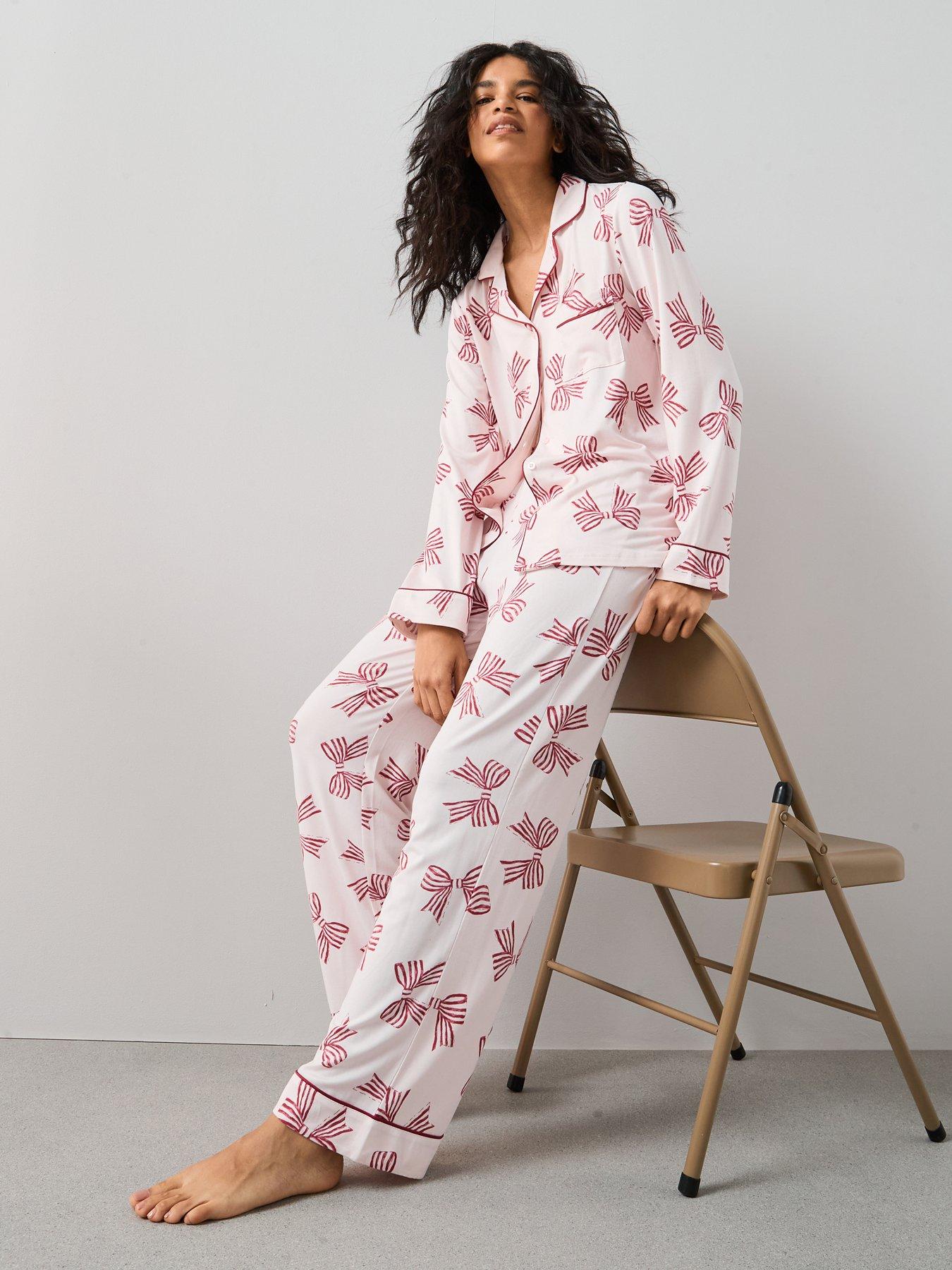 Image 3 of 5 of The Very Collection Bow Print Revere Pj Set - Pink
