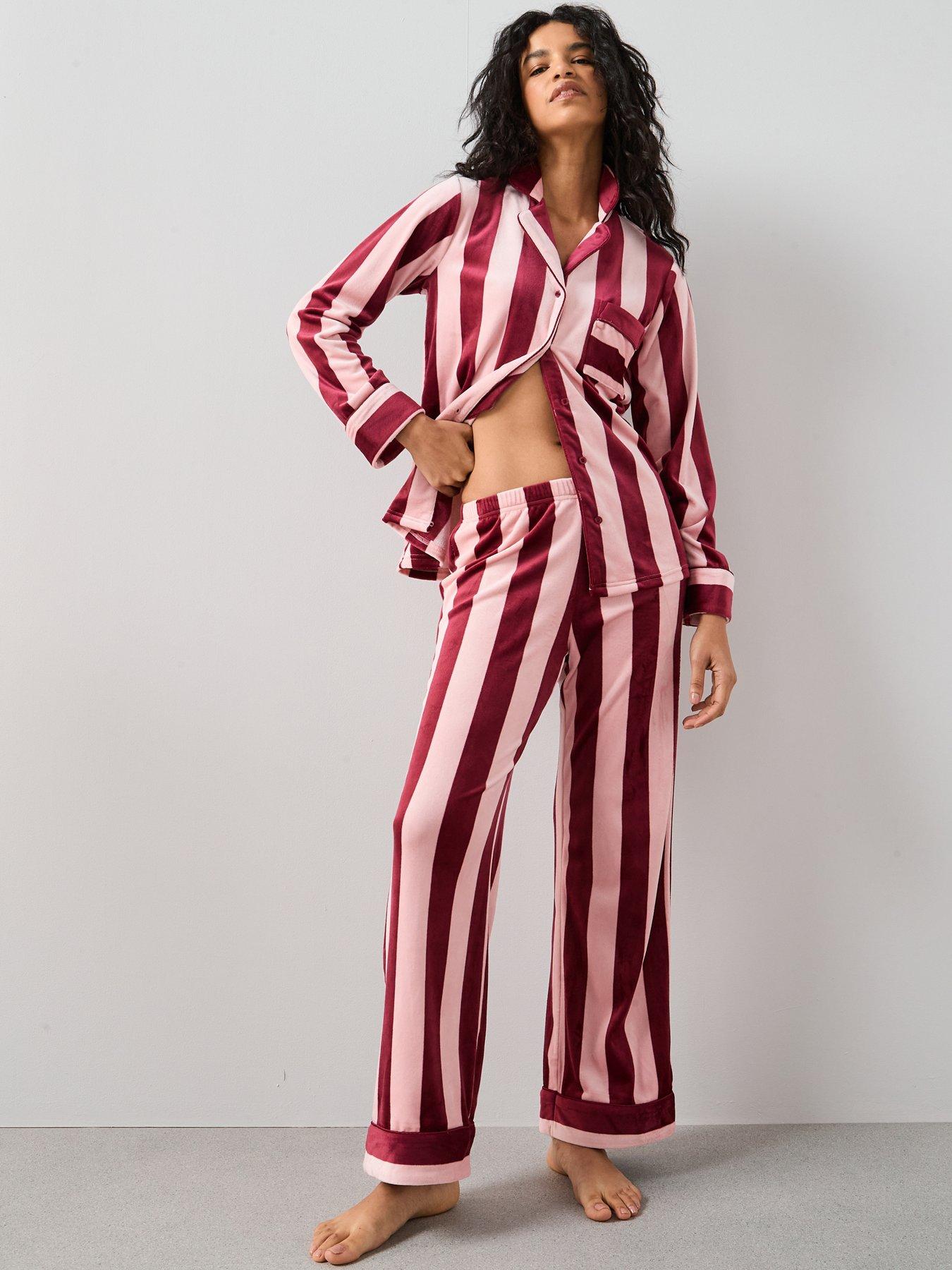 undefined Stripe Fleece Revere Pj Set - Pink