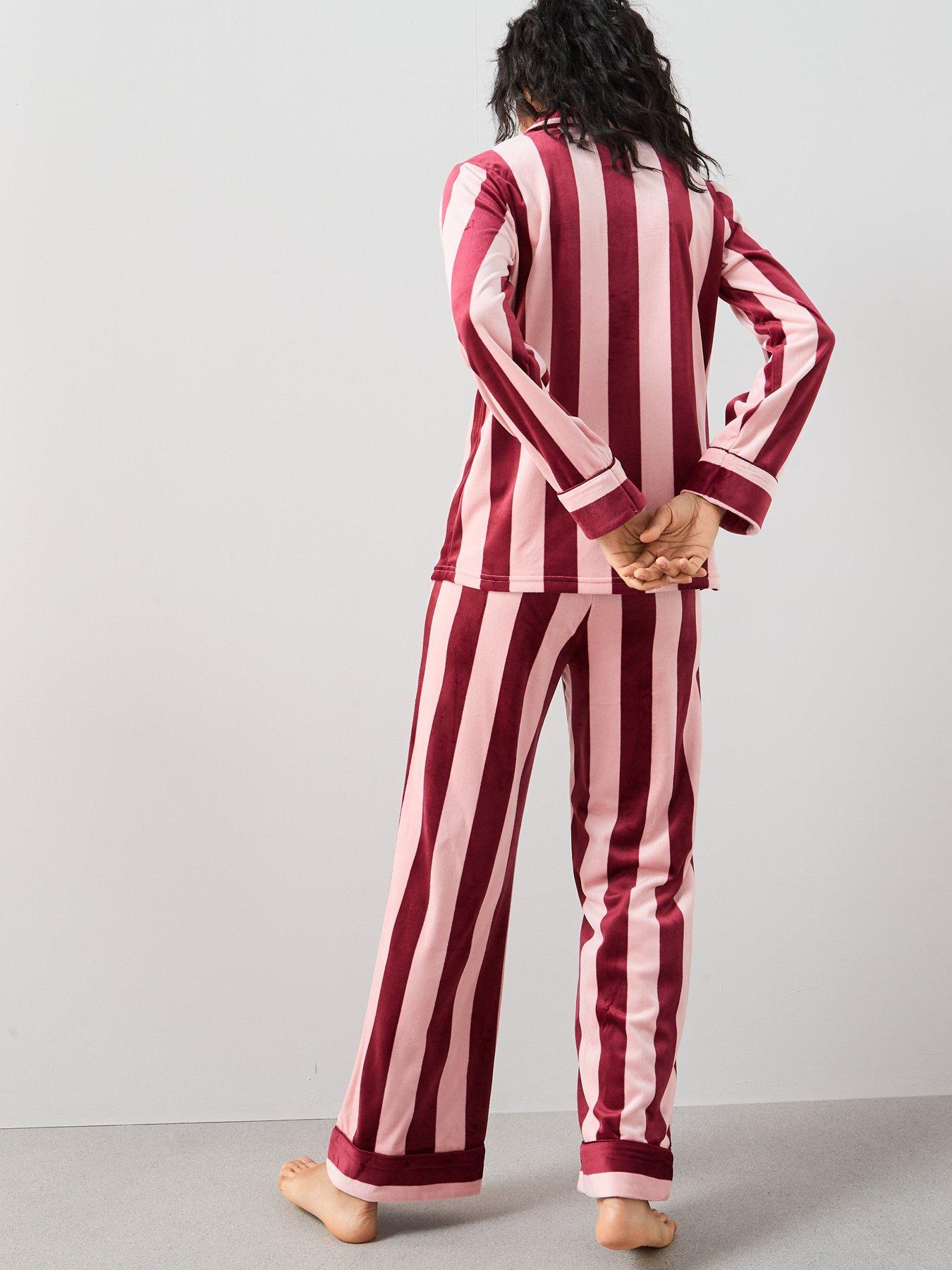 Image 2 of 6 of The Very Collection Stripe Fleece Revere Pj Set - Pink