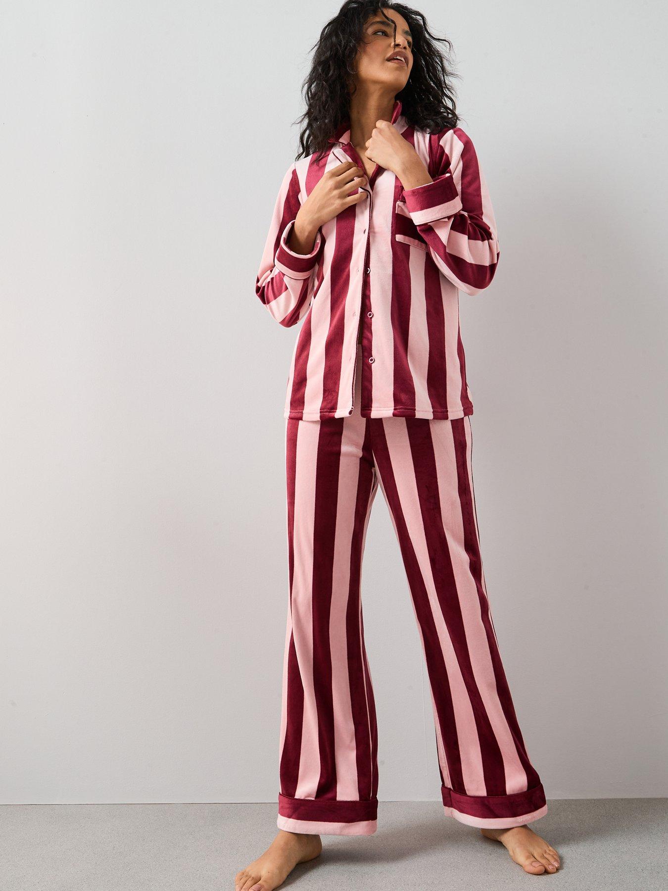 Image 3 of 6 of The Very Collection Stripe Fleece Revere Pj Set - Pink