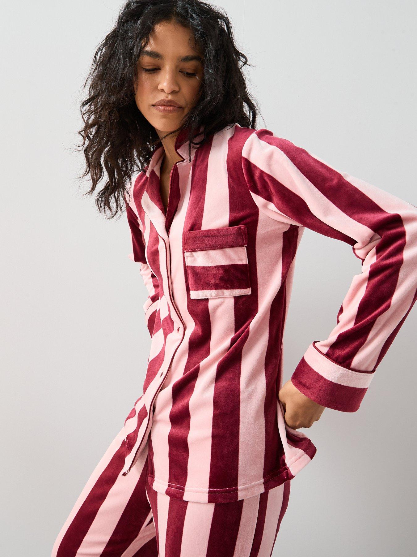 Image 6 of 6 of The Very Collection Stripe Fleece Revere Pj Set - Pink