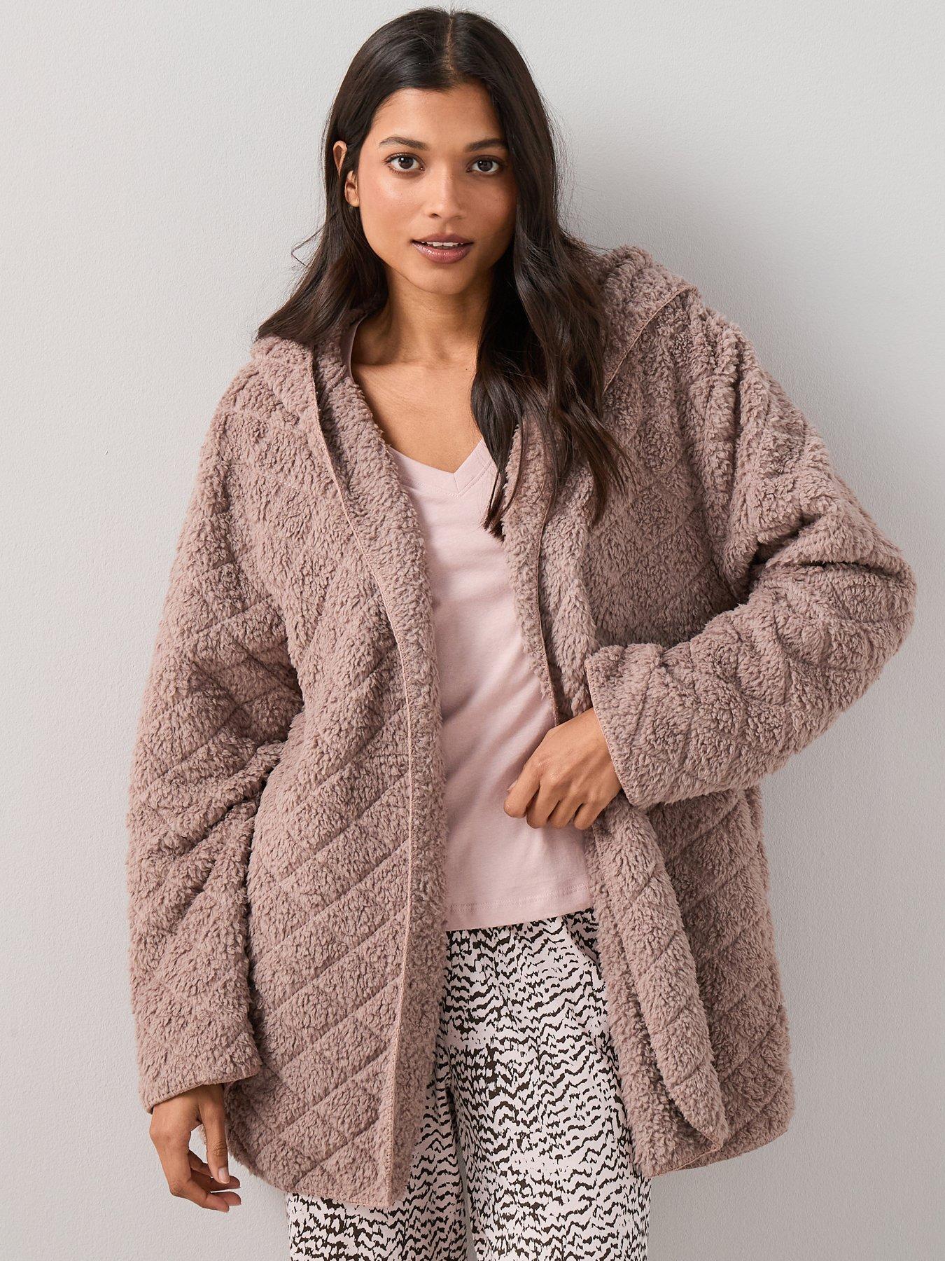 front image of the-very-collection-quilted-borg-cardigan-brown