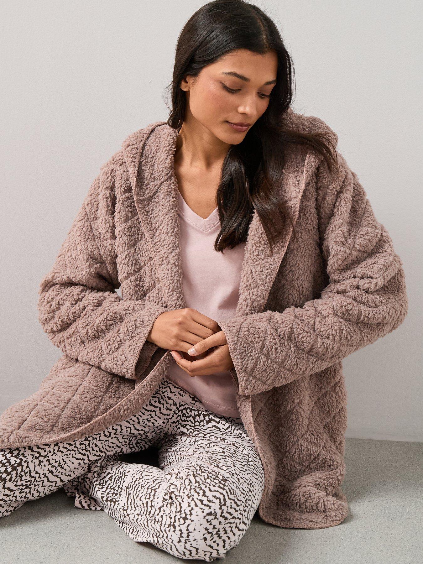  image of the-very-collection-quilted-borg-cardigan-brown