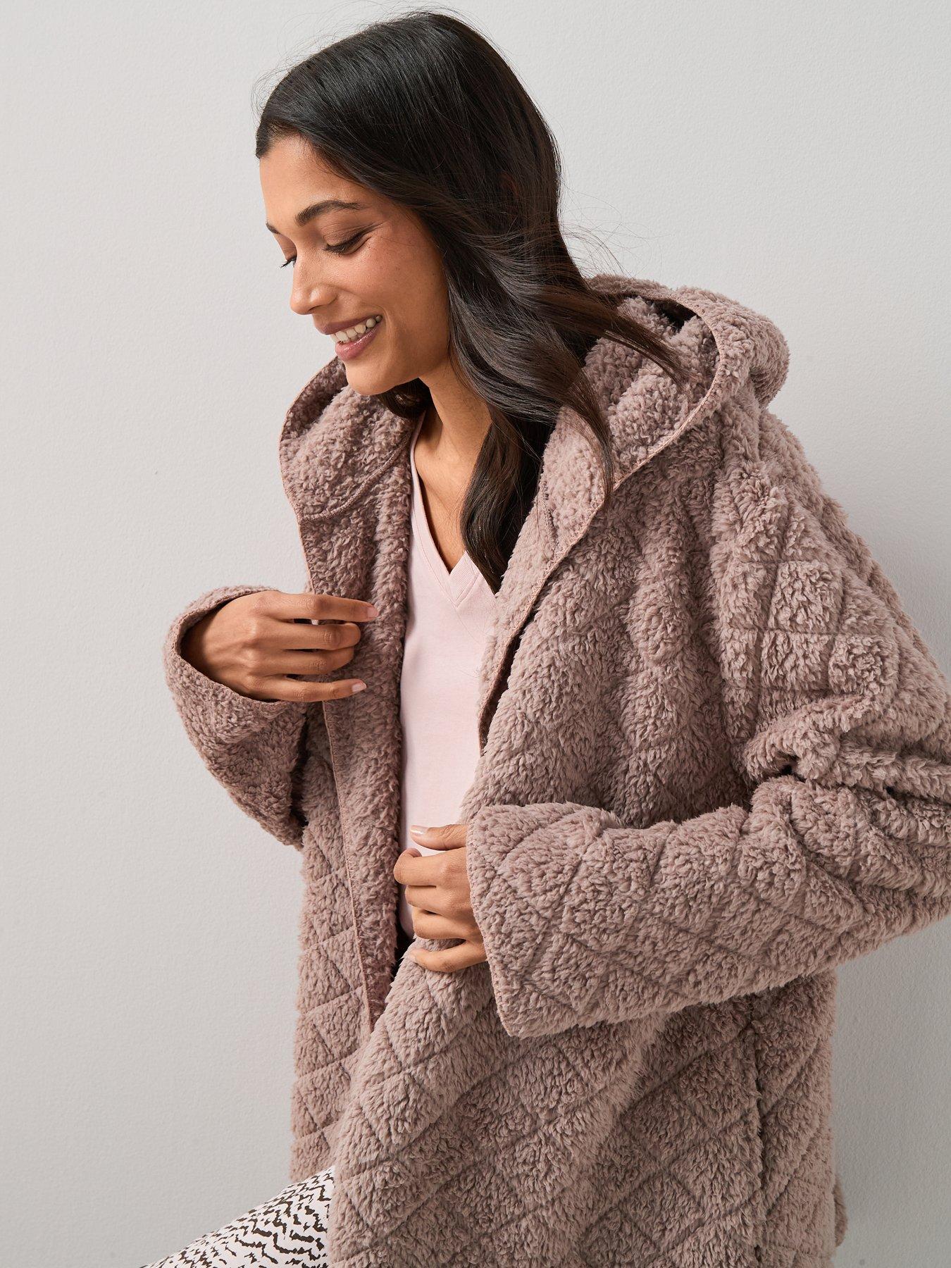  image of the-very-collection-quilted-borg-cardigan-brown