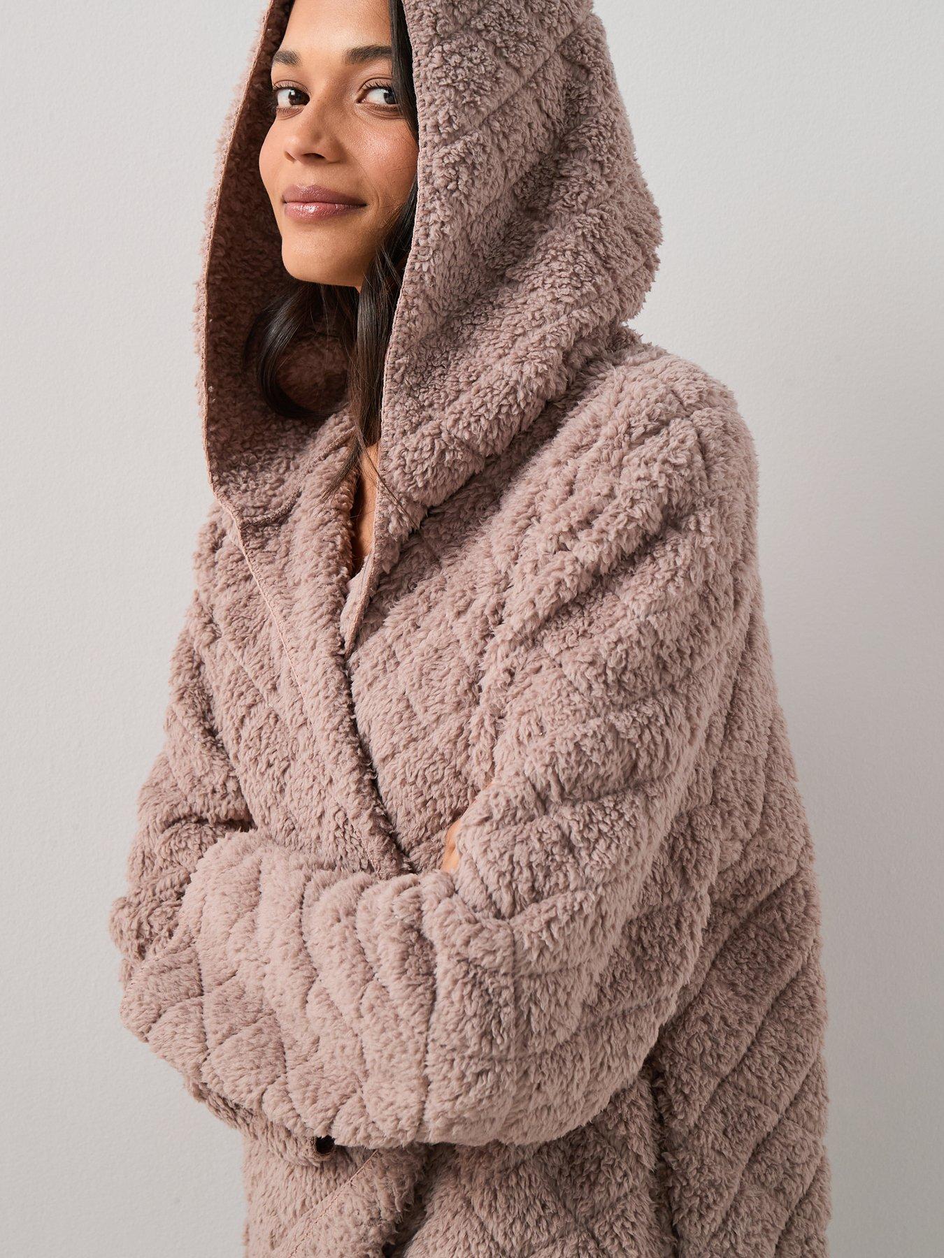  image of the-very-collection-quilted-borg-cardigan-brown