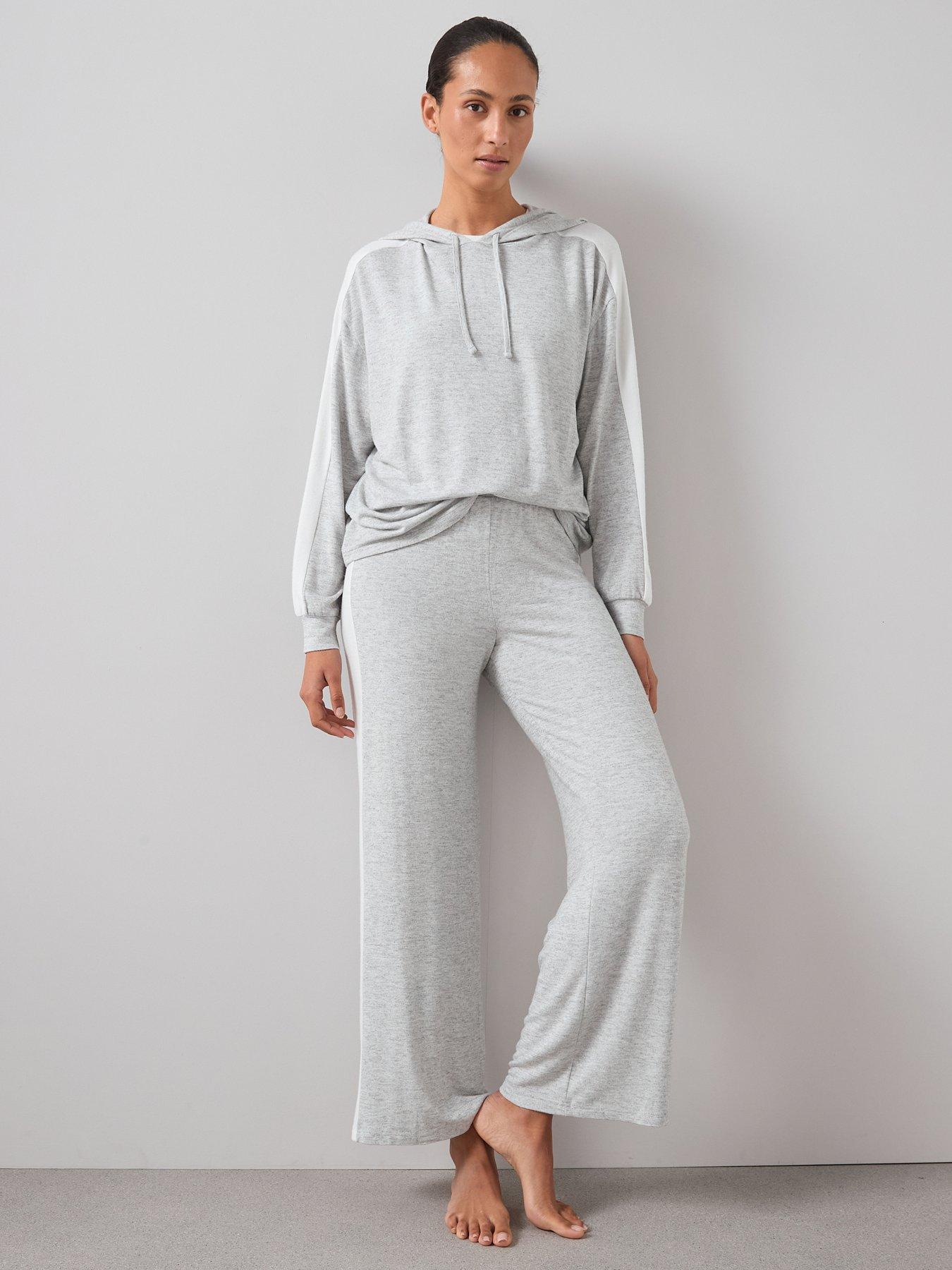 The Very Collection Panel Knit Hoody And Wide Leg Constrast Loungewear Set - Grey