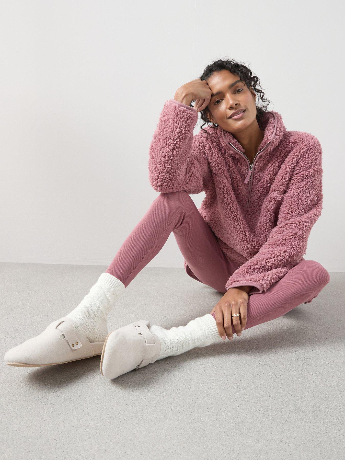 The Very Collection Longline Zip Up Borg With Legging Loungewear Set - Pink