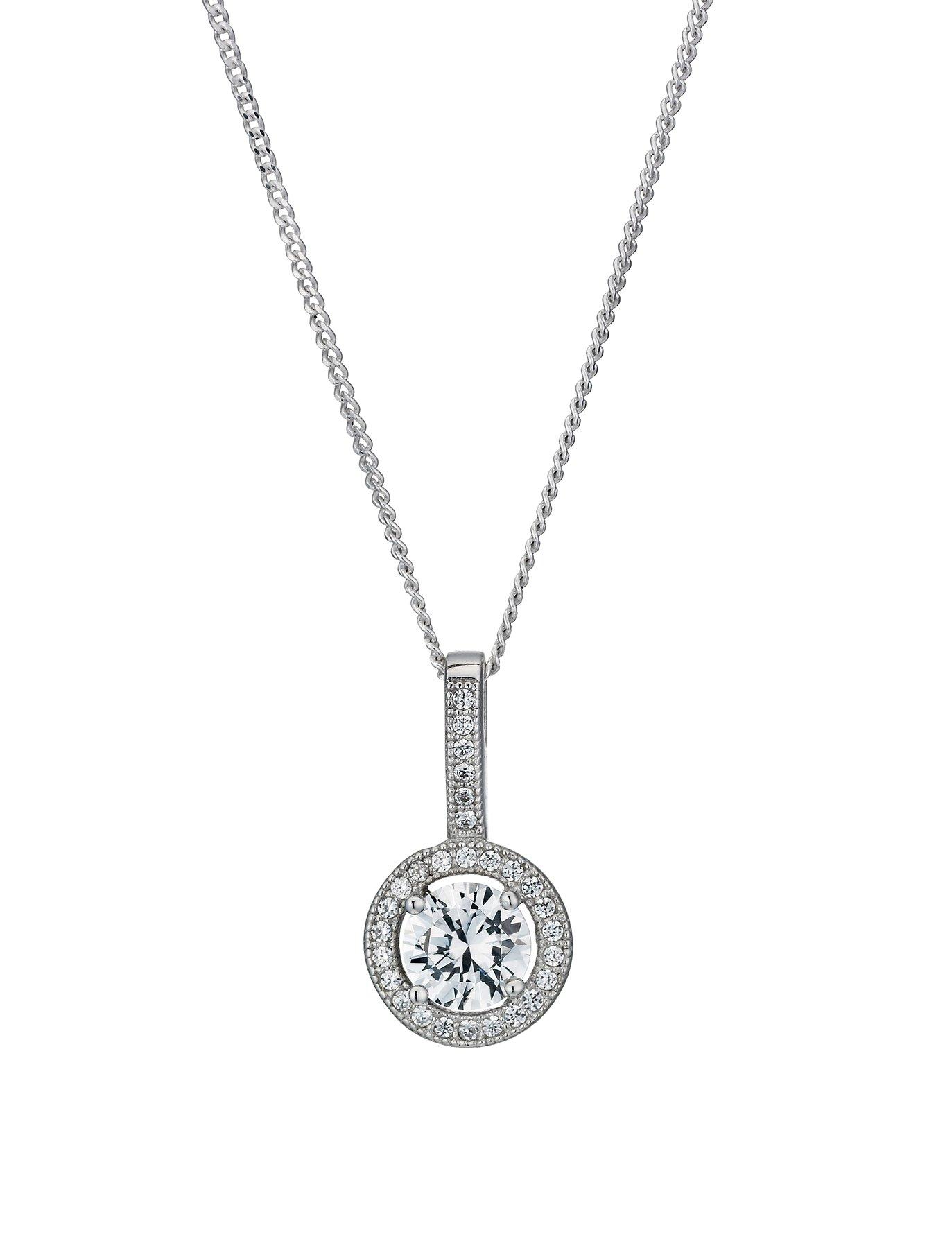  image of h-samuel-silver-necklace-18-inch-chain-with-cubic-zirconia-halo-pendant