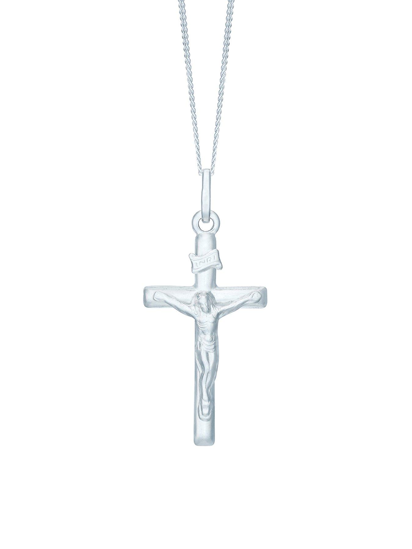  image of h-samuel-silver-necklace-crucifix-pendant-18-inch-necklace
