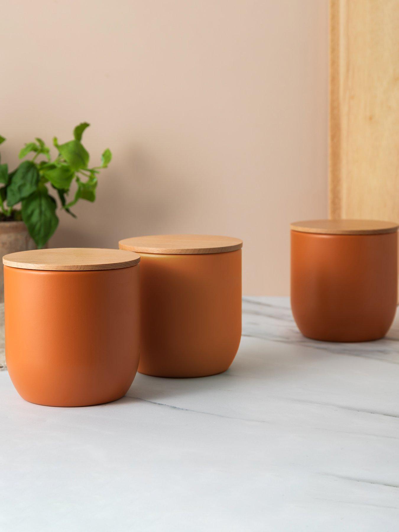 kitchencraft-idilica-set-of-3-orange-storage-jars-with-beechwood-lids