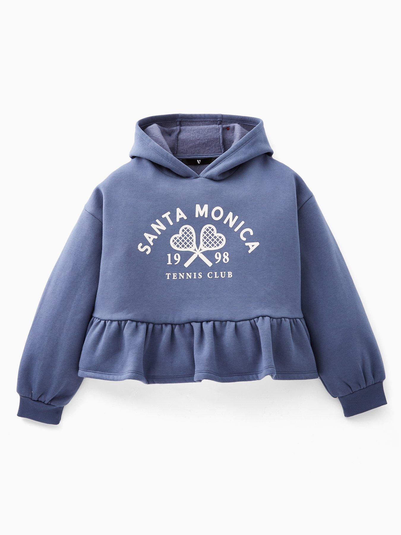  image of v-by-very-girls-peplum-hoody-dusky-blue