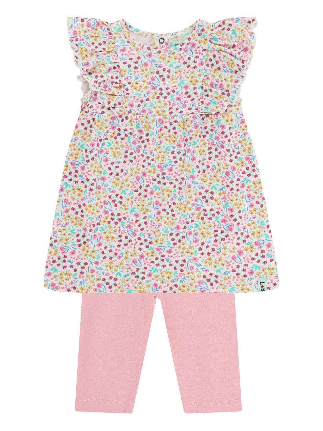 front image of lilly-sid-baby-girls-floral-tunic-and-cropped-leggings-blue