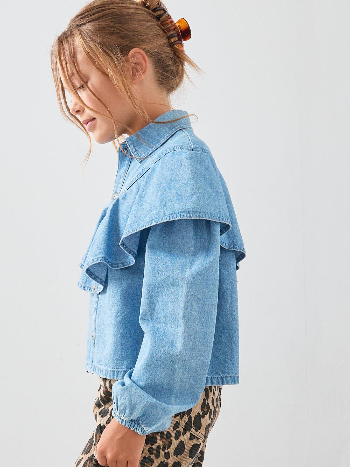Image 2 of 5 of The Very Collection Girls Frill Denim Shirt - Blue