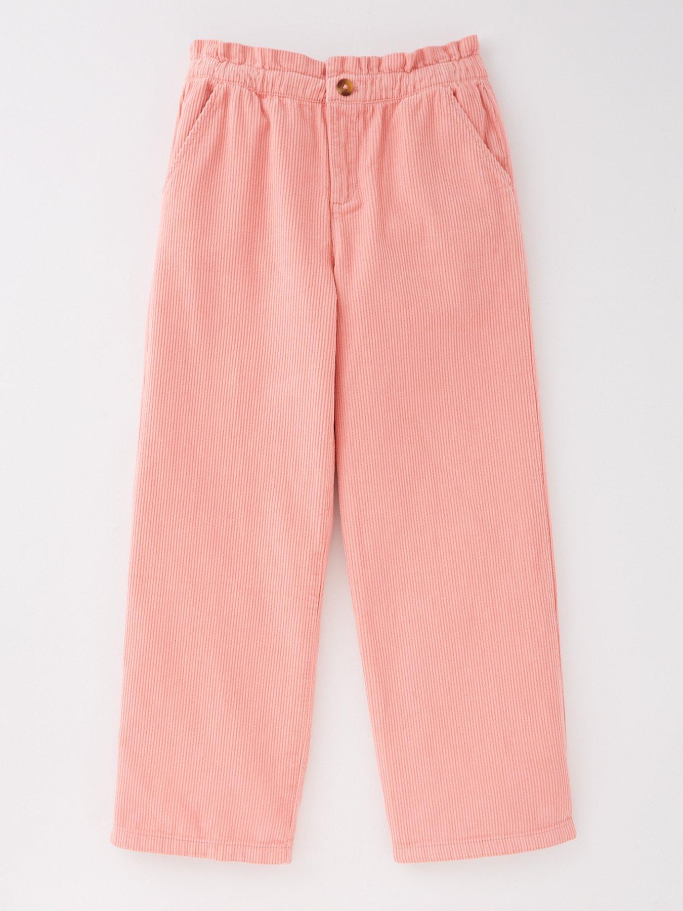 undefined Girls Cord Paperbag Waist Wide Leg Trouser - Pink