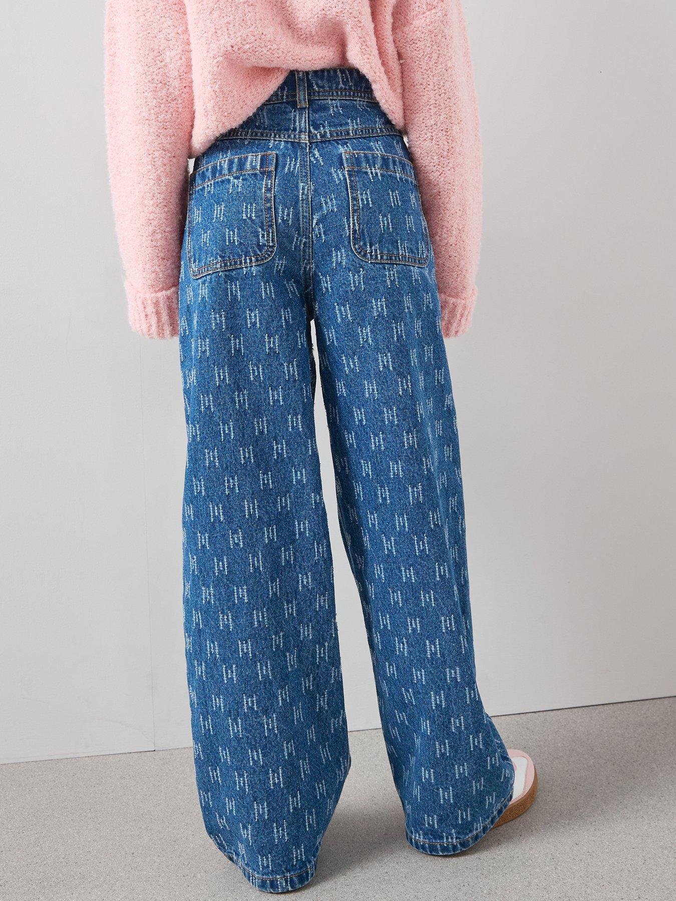 Image 2 of 5 of The Very Collection Girls Distressed Wide Leg Jeans - Mid Wash
