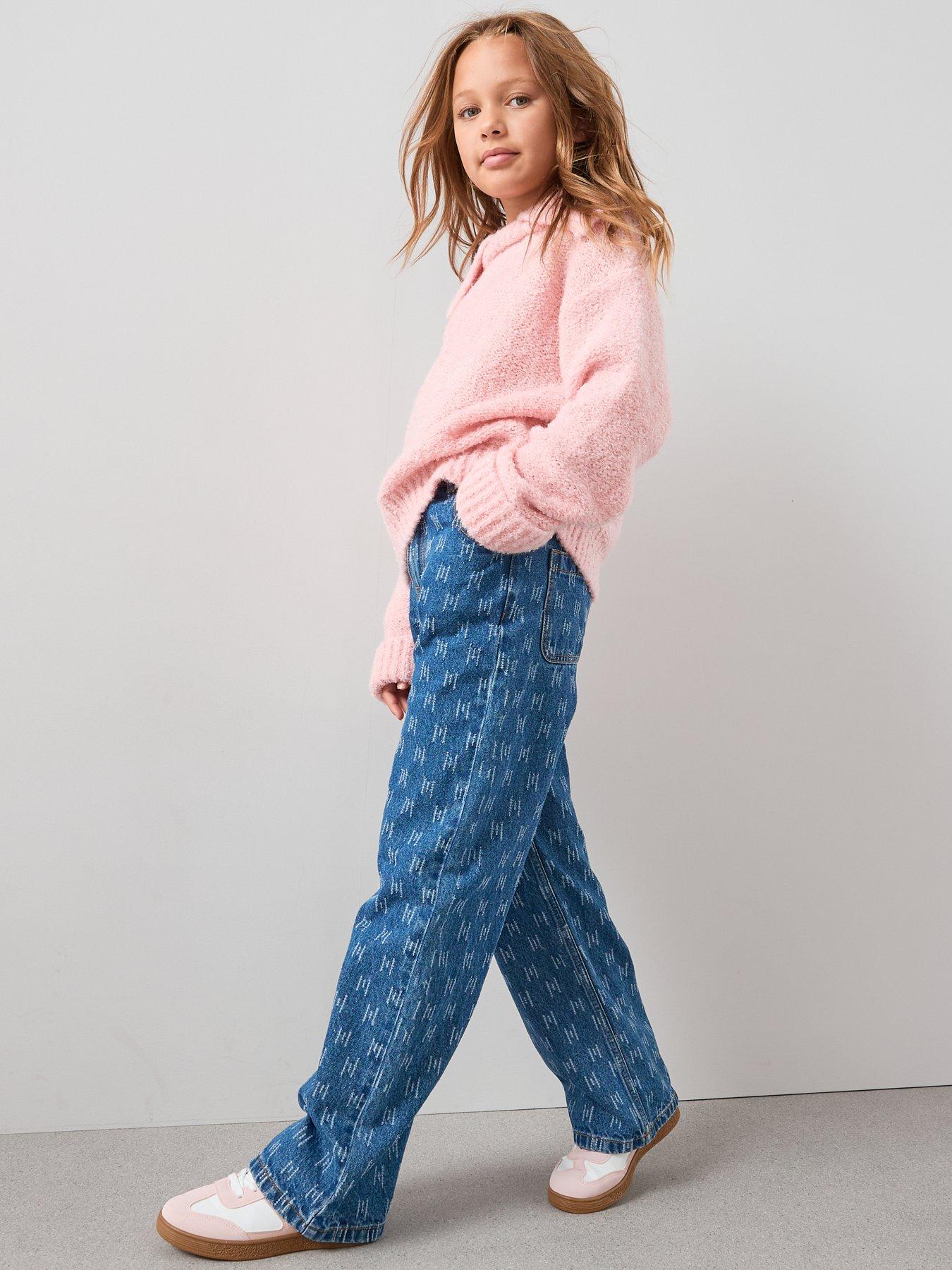 Image 3 of 5 of The Very Collection Girls Distressed Wide Leg Jeans - Mid Wash
