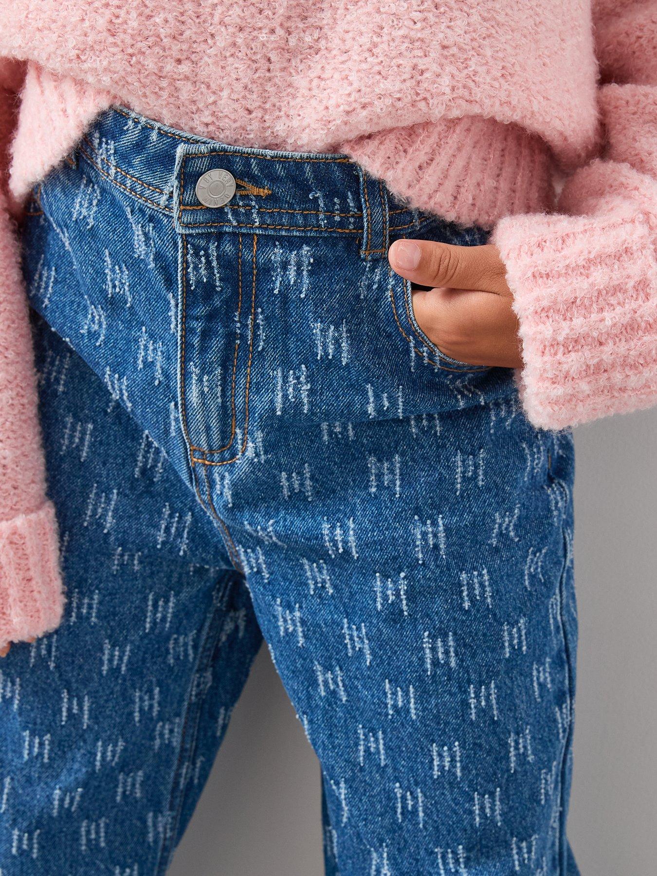 Image 4 of 5 of The Very Collection Girls Distressed Wide Leg Jeans - Mid Wash