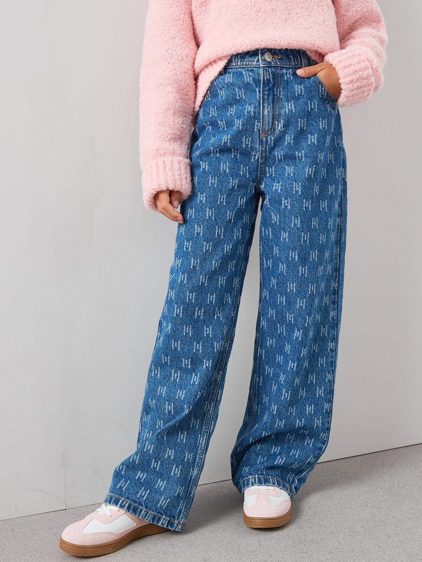 Image 5 of 5 of The Very Collection Girls Distressed Wide Leg Jeans - Mid Wash