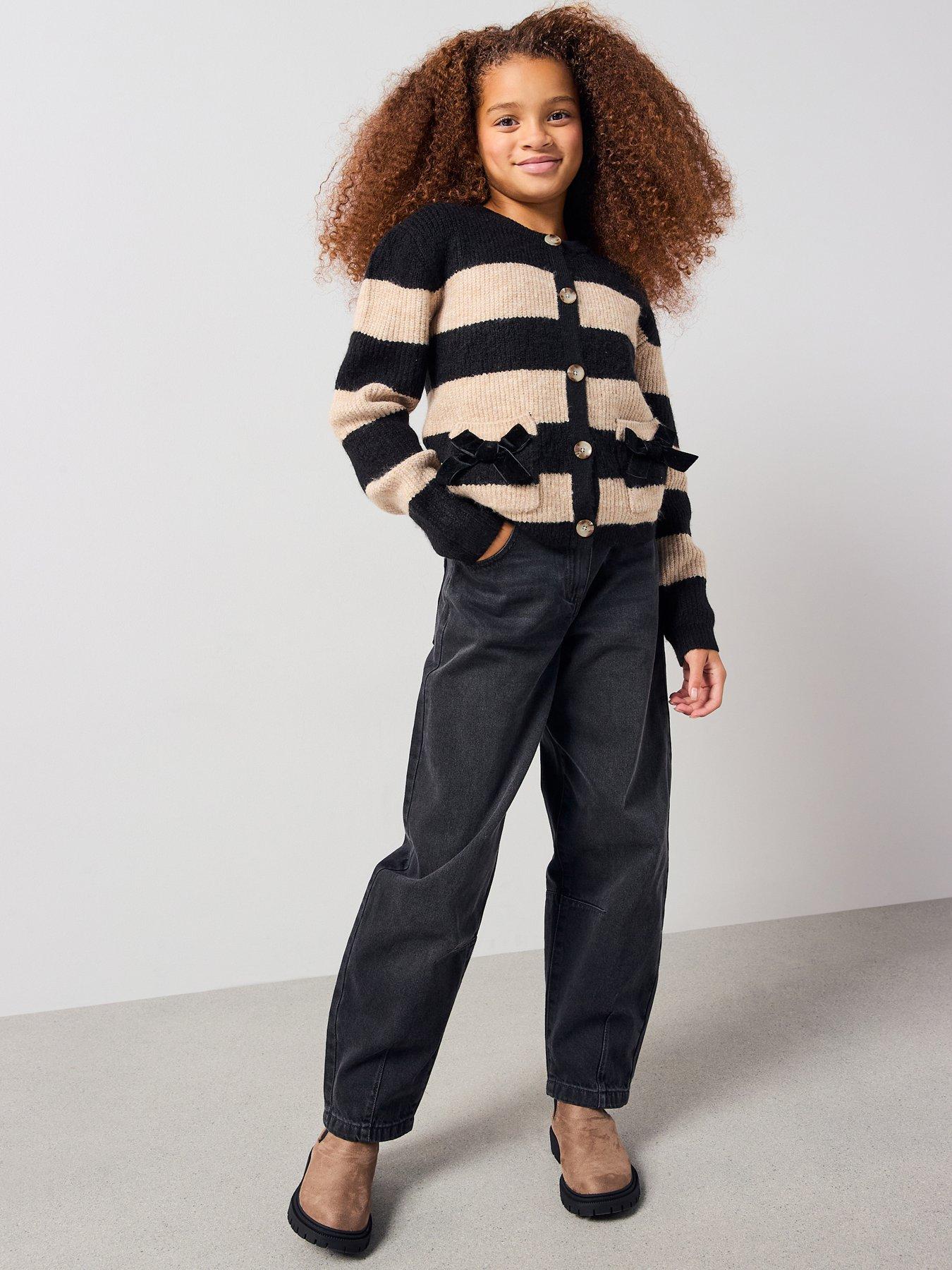 V by Very Girls Barrell Leg Jeans - Black