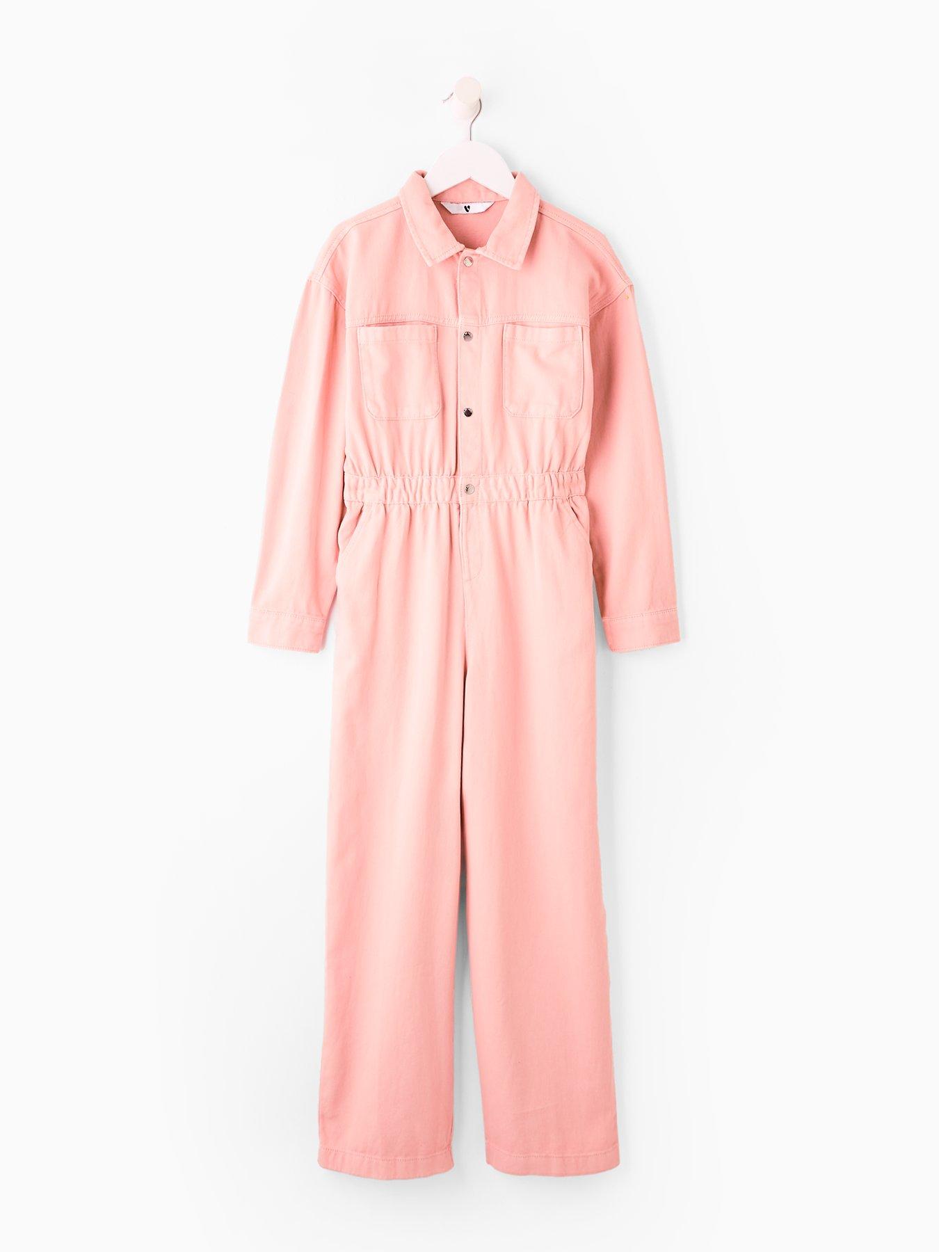 undefined Girls Cord Button Up Jumpsuit - Pink