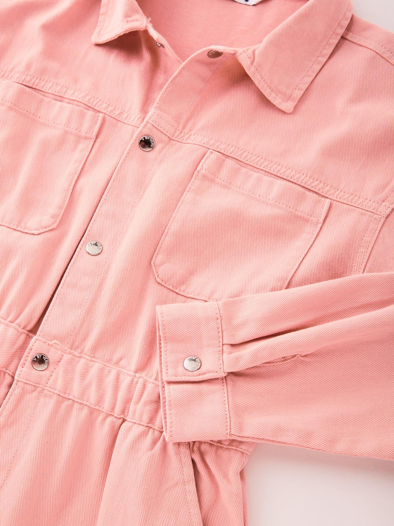 Image 4 of 4 of V by Very Girls Cord Button Up Jumpsuit - Pink