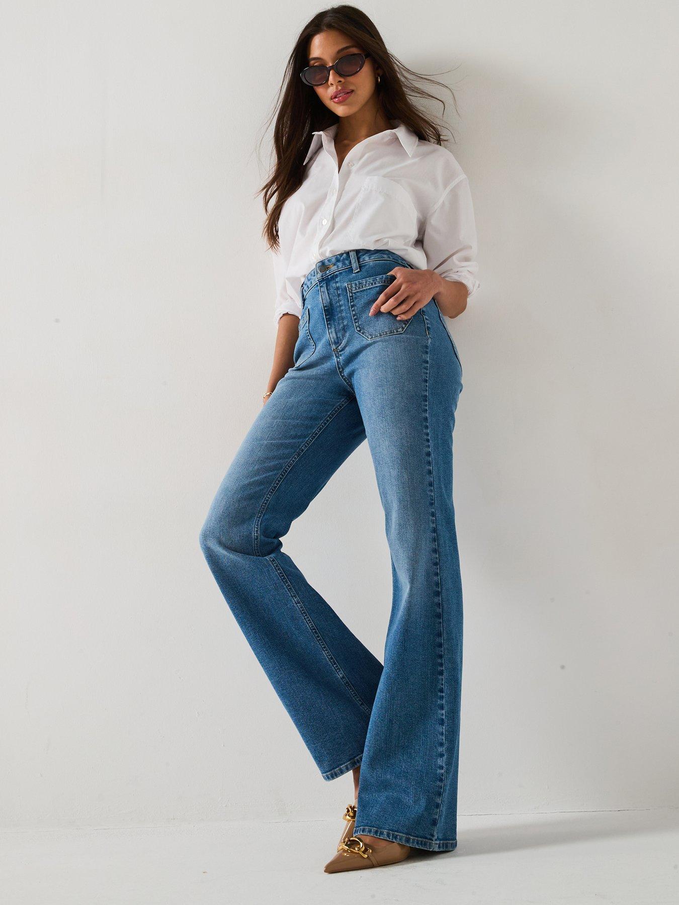 The Very Collection Flare Jeans With Front Patch Pockets - Mid Wash