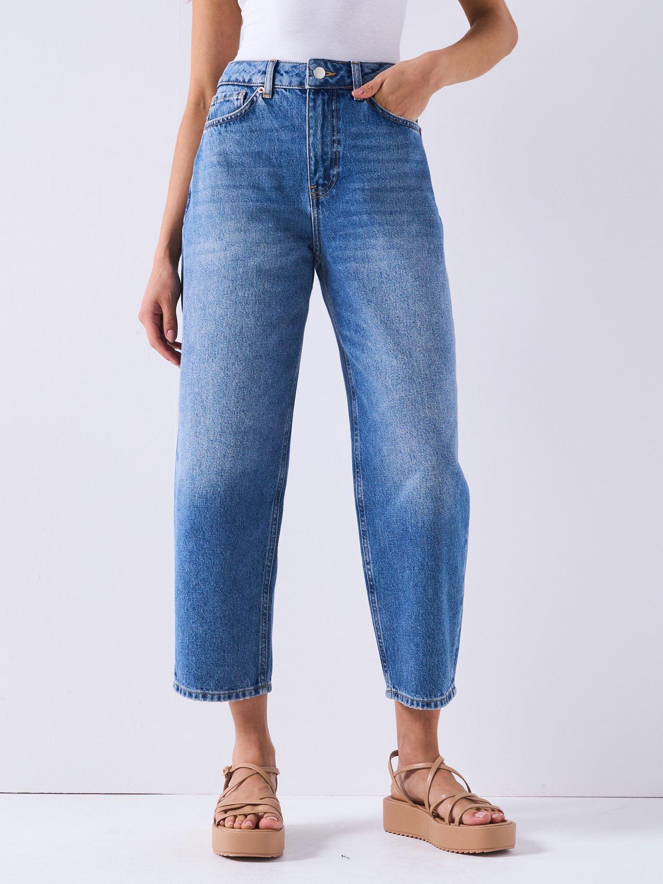 V by Very Cropped Barrel Leg Jeans - Mid Wash
