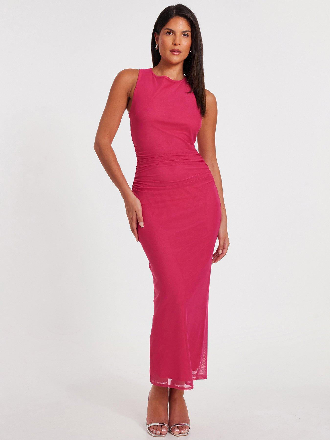 undefined Magenta Mesh Midaxi Dress
