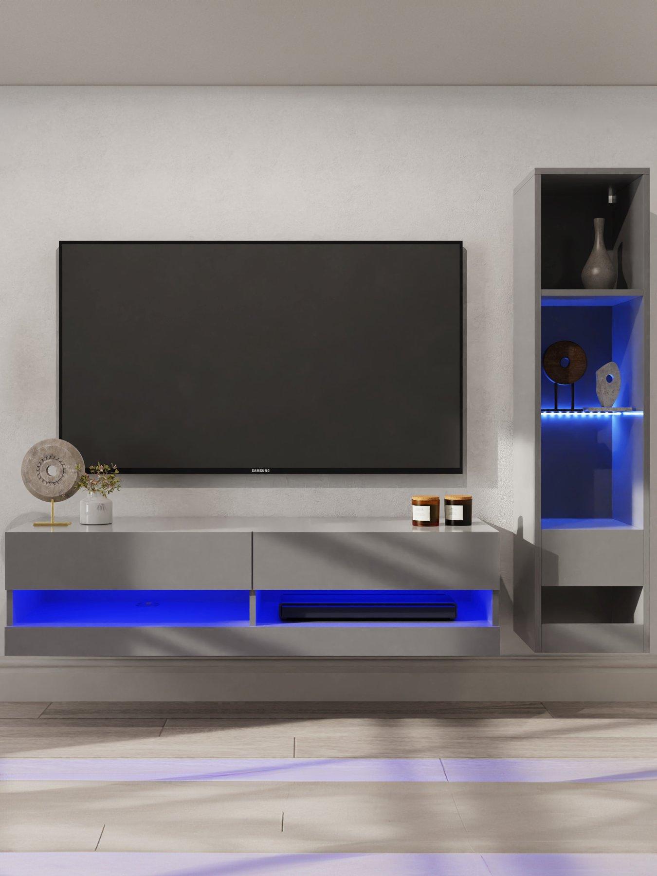 GFW Galicia 120 Cms Tv Unit + 1 Shelf Unit - Fits up to 55 inch TV - Grey