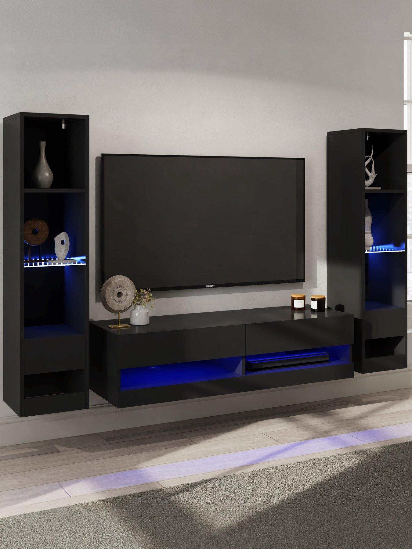 GFW Galicia 120 cm TV Unit + 2 Shelf Units - fits up to 55 inch TV - Black