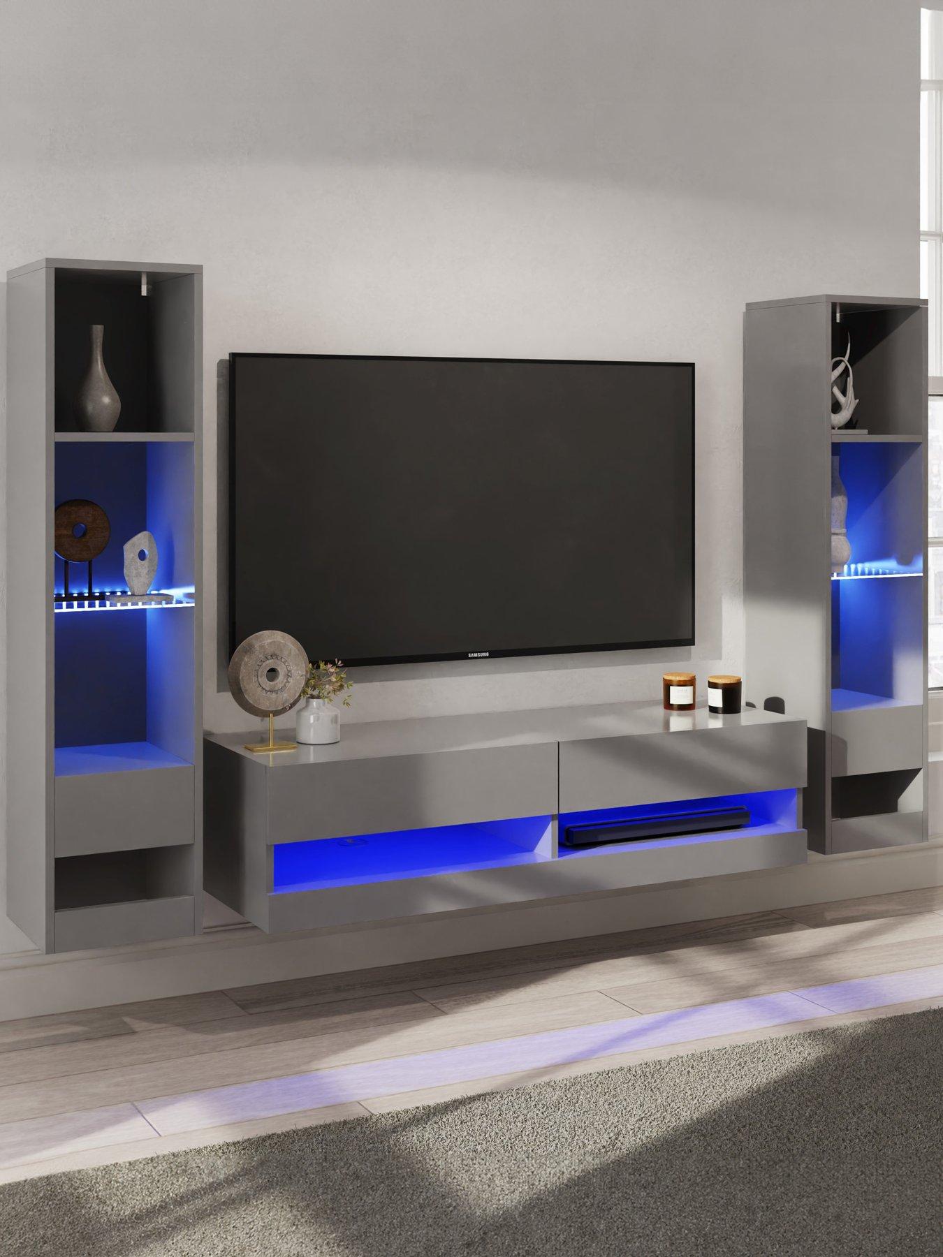 GFW Galicia 120 Cms Tv Unit + 2 Shelf Units - Fits up to 55 inch TV - Grey