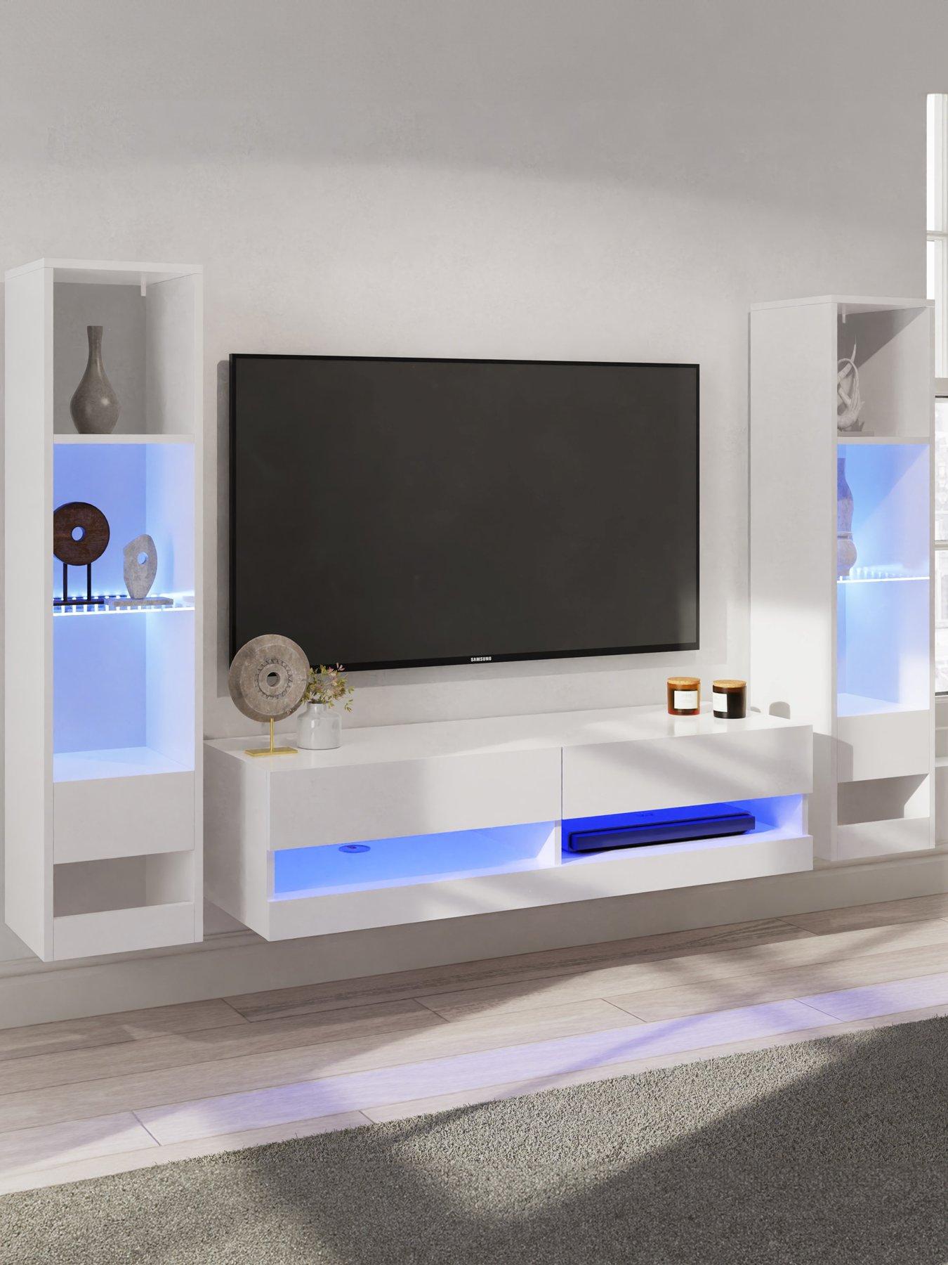 GFW Galicia 120 cm TV Unit + 2 Shelf Units - fits up to 55 inch TV - White